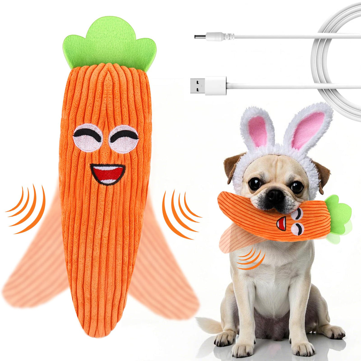 Mity Rain Interactive Dog Toys, Easter Carrot Toy To Keep Them Busy, Moving Ball For Indoor&Outdoor, Rechargeable Floppy Pet Enr