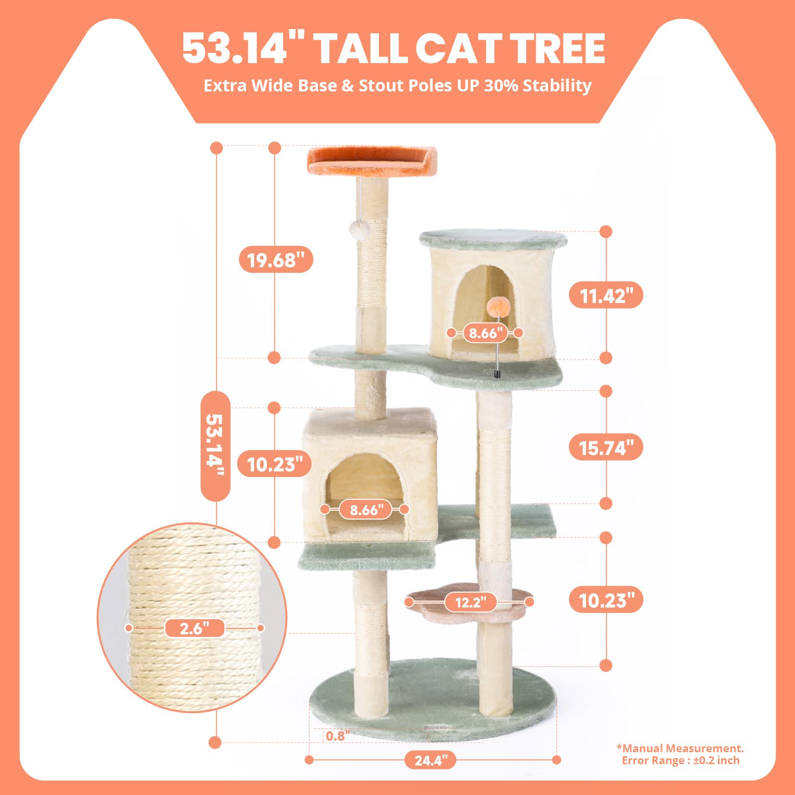 Hyabi 53-Inch Flower Cat Tree Cat Apartment Plush Habitat Kitten Amusement Platform House Furniture (Large 5 Platforms)