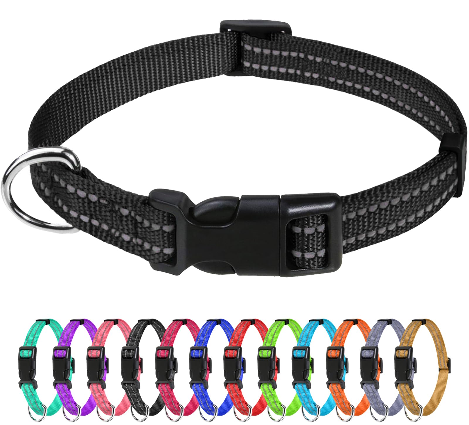Tagme Small Dog Collar, Adjustable Reflective Nylon Dog Collar With Quick Release Buckle For Extra Small Dogs, Black, 5/8' Width