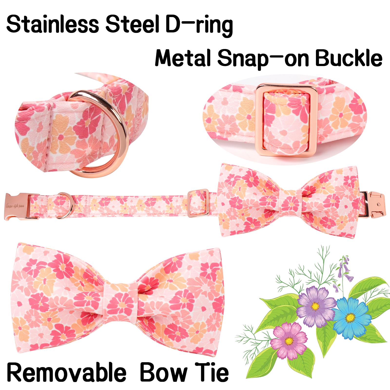 Unique Style Paws Cartoon Dog Collar With Bow Spring Summer Puppy Collar With Flower For Small Medium Large Boys Girls Dogs