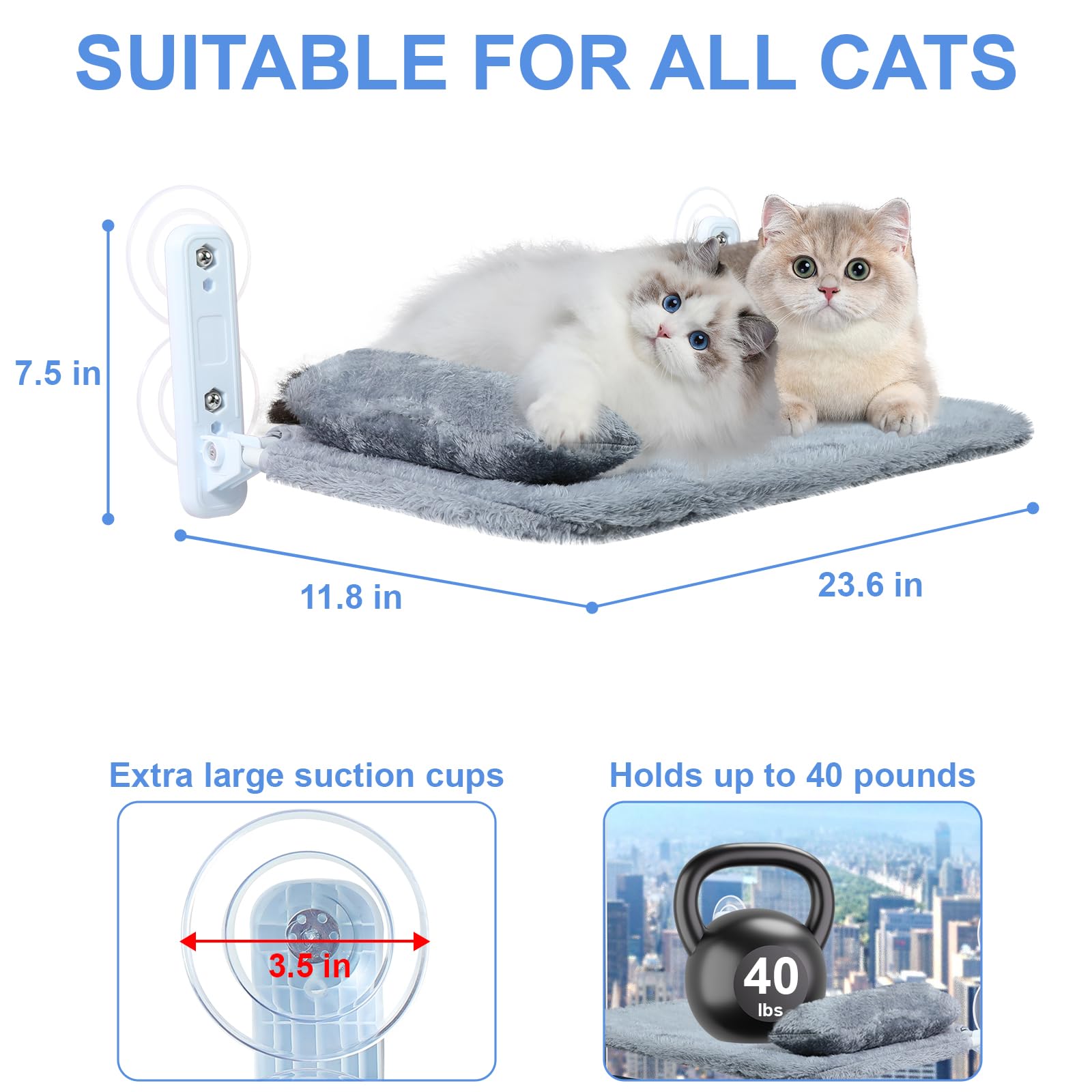 2-Pack Cat Window Perch For Cats Inside Cordless, Sturdy Foldable Cat Hammock Bed For Window With Pillow, Pet Window Seat With M