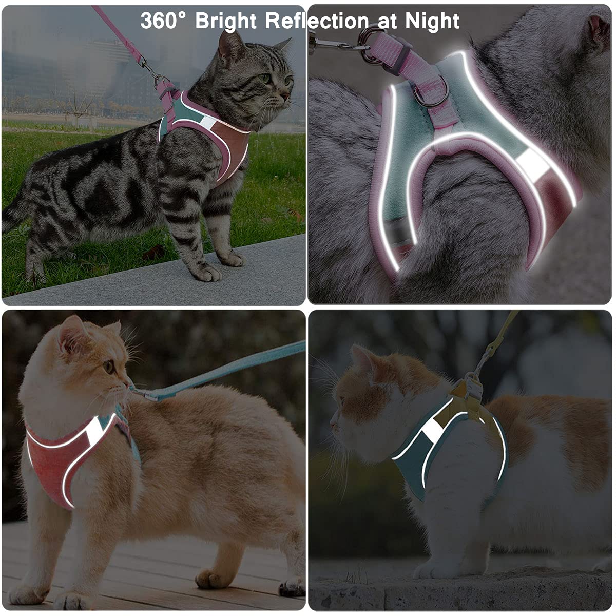 Jsxd Cat Harness,Leash And Collar Set,Escape Proof Kitten Vest Harness For Walking,Easy Control Night Safe Pet Harness With Reflective Strap And Bell For Small Large Kitten,Fit For Puppy,Rabbit