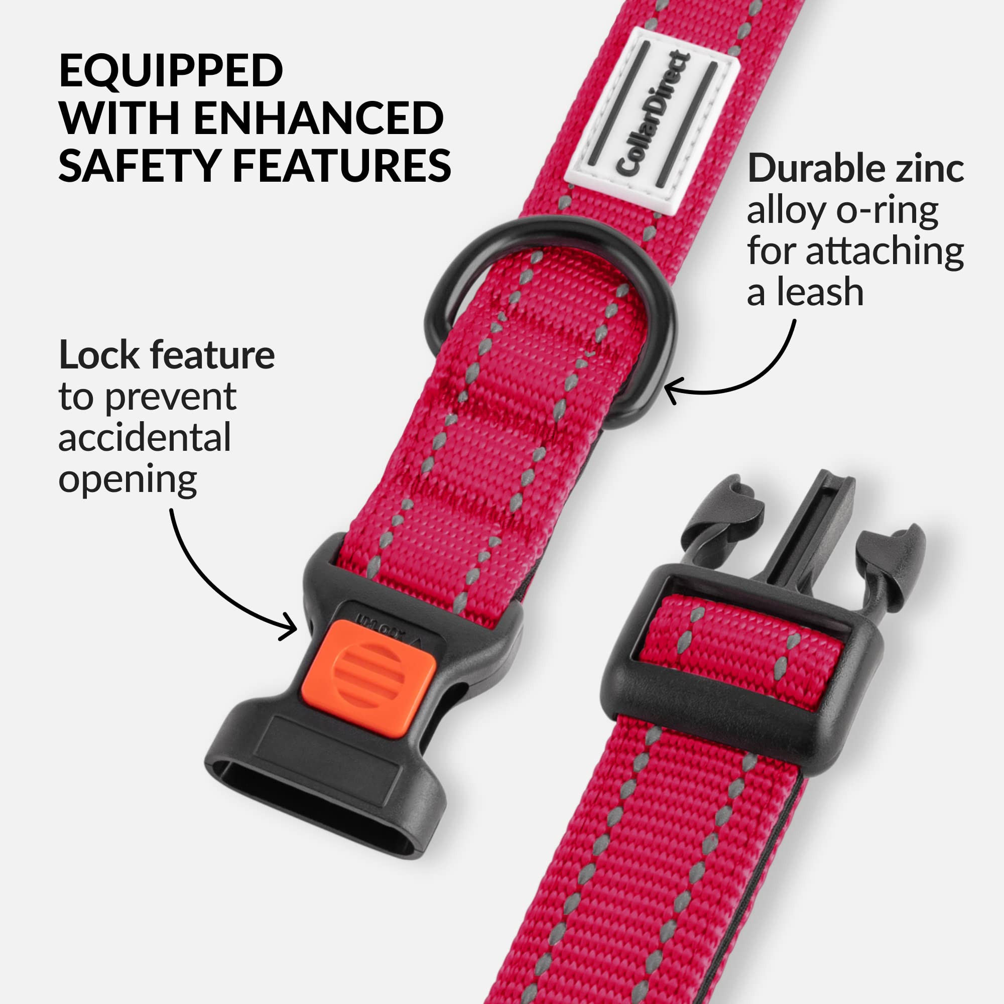 Collardirect Reflective Padded Dog Collar For A Small, Medium, Large Dog Or Puppy With A Quick Release Buckle - Boy And Girl - Nylon Suitable For Swimming (12-16 Inch, Pink)