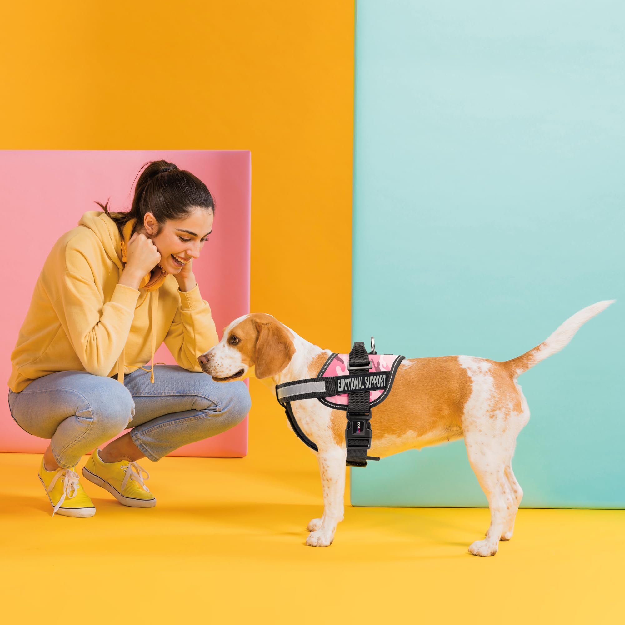 Dogline Unimax Dog Harness Vest With Emotional Support Patches Adjustable Straps Breathable Neoprene For Identification Training Dogs Girth 22 To 30 In Pink Camo