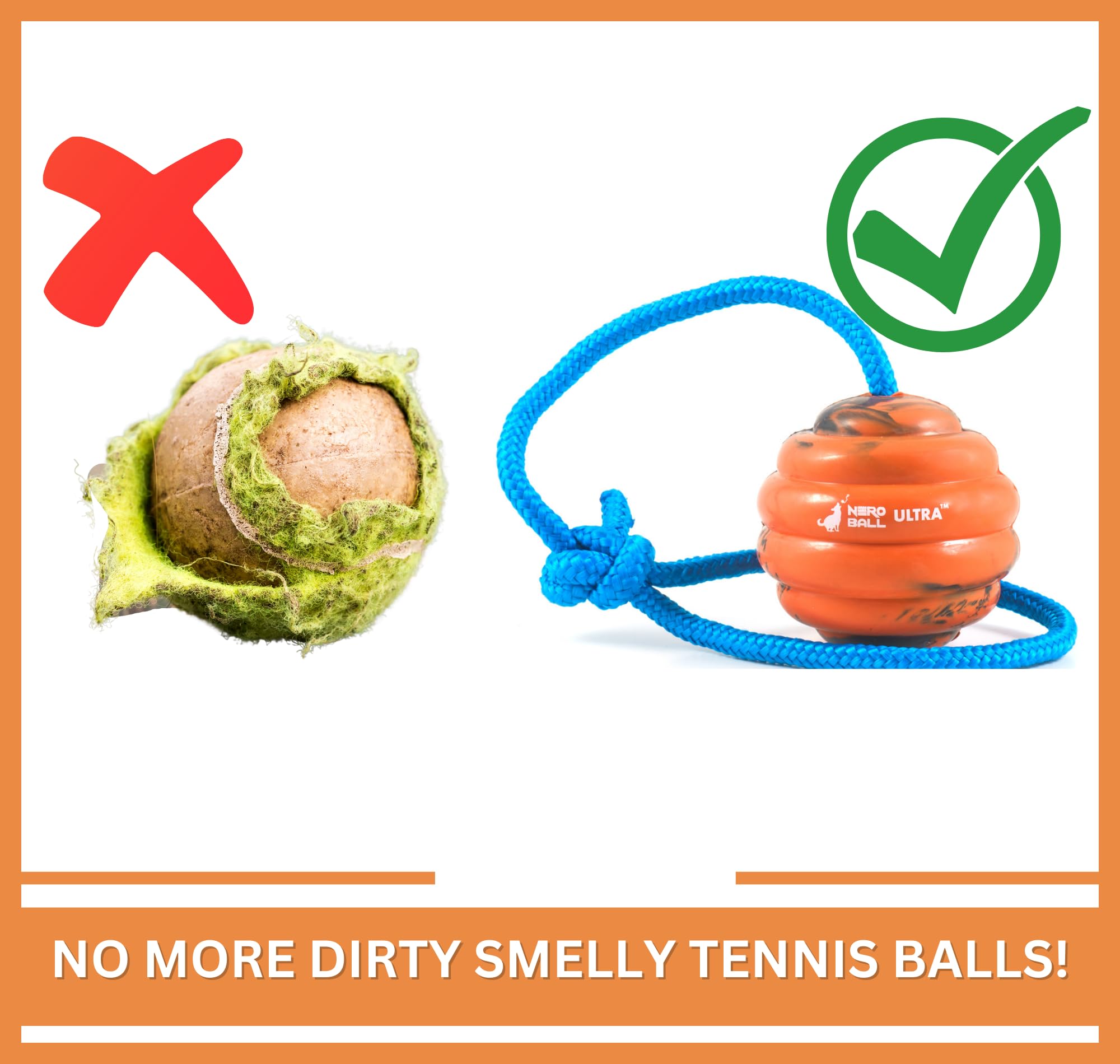 The Nero Ball Ultra™ Durable Dog Training Ball On Rope - Used By K-9 Teams Worldwide - Reward And Fetch Ball For Large Dogs - Exercise And Reward Toy For Dogs.