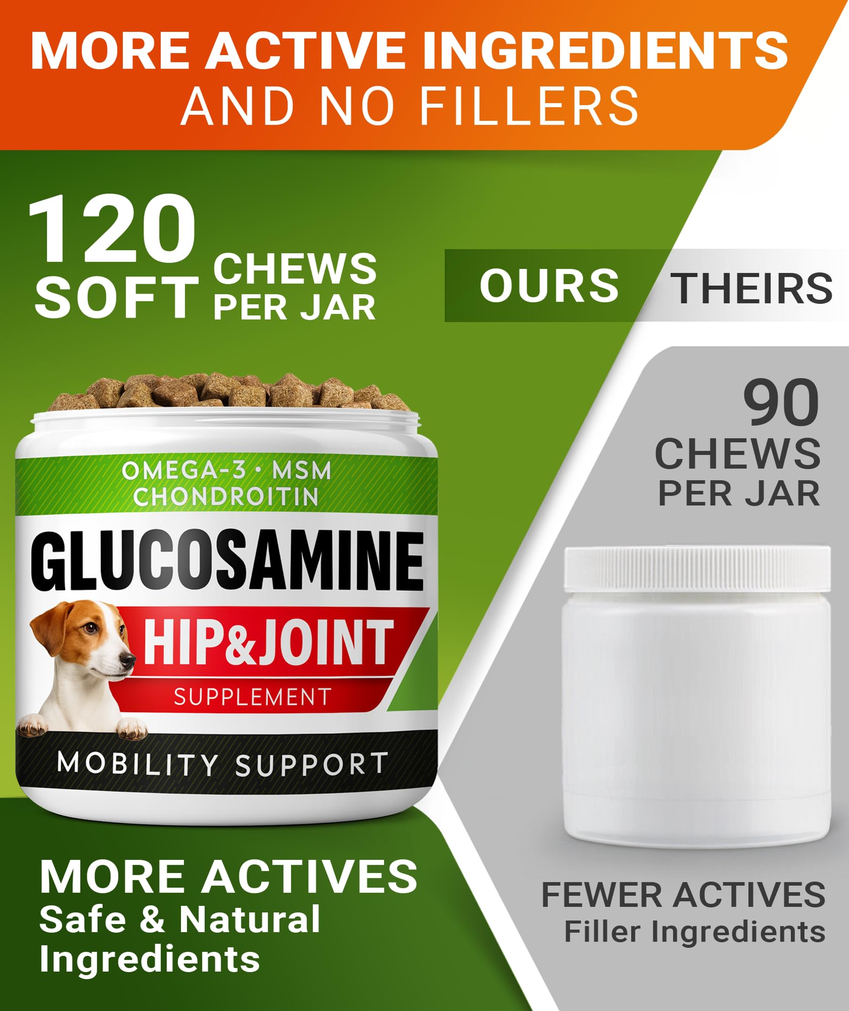 Glucosamine Treats for Dogs - Joint Supplement w/Omega-3 Fish Oil - Chondroitin, MSM - Advanced Mobility Chews - Joint Pain Reli