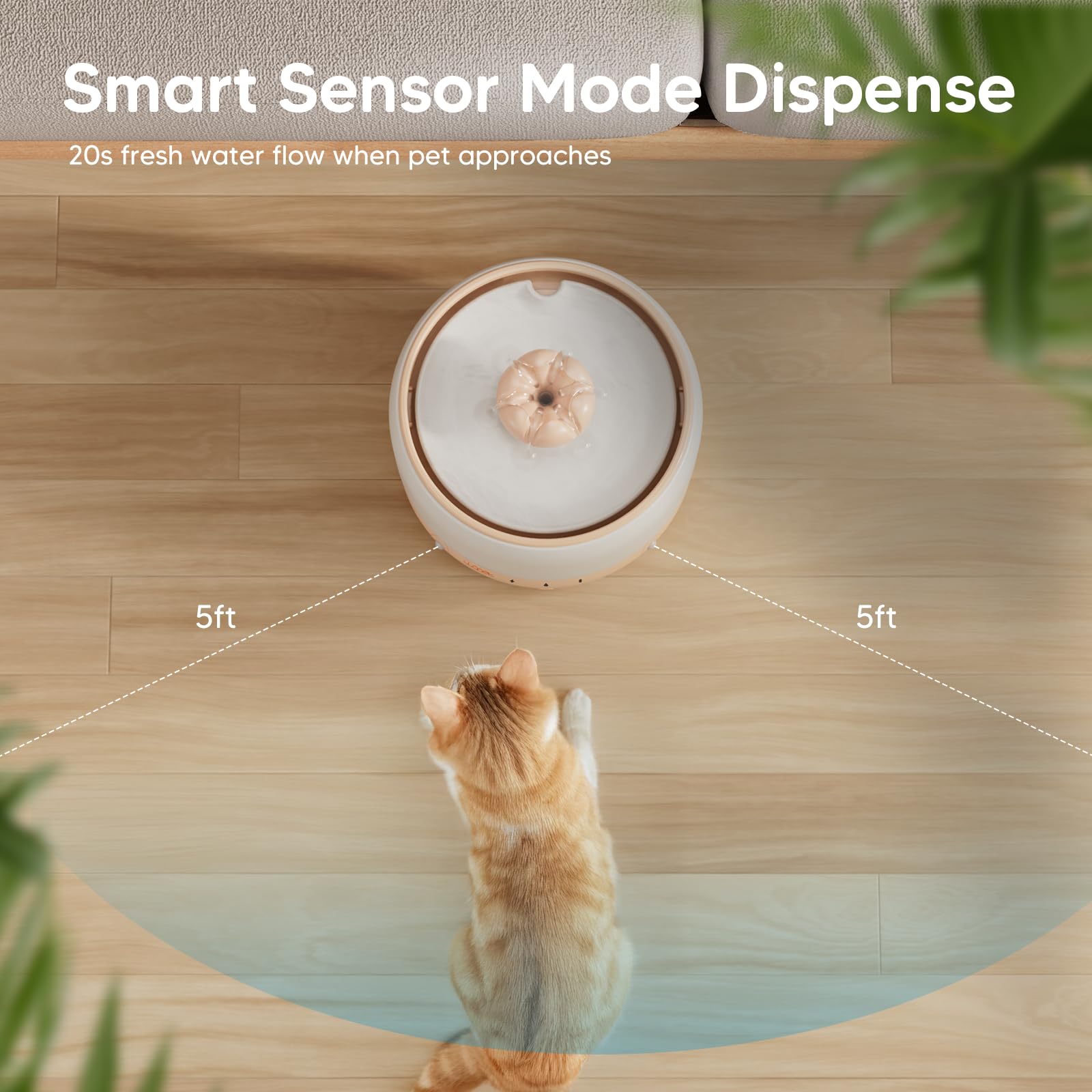 Wopet Wireless Ceramic Cat Water Fountain, 3L/101Oz Stylish Pet Water Fountain, 5000 Mah Battery Operated Cat Fountain For Cats