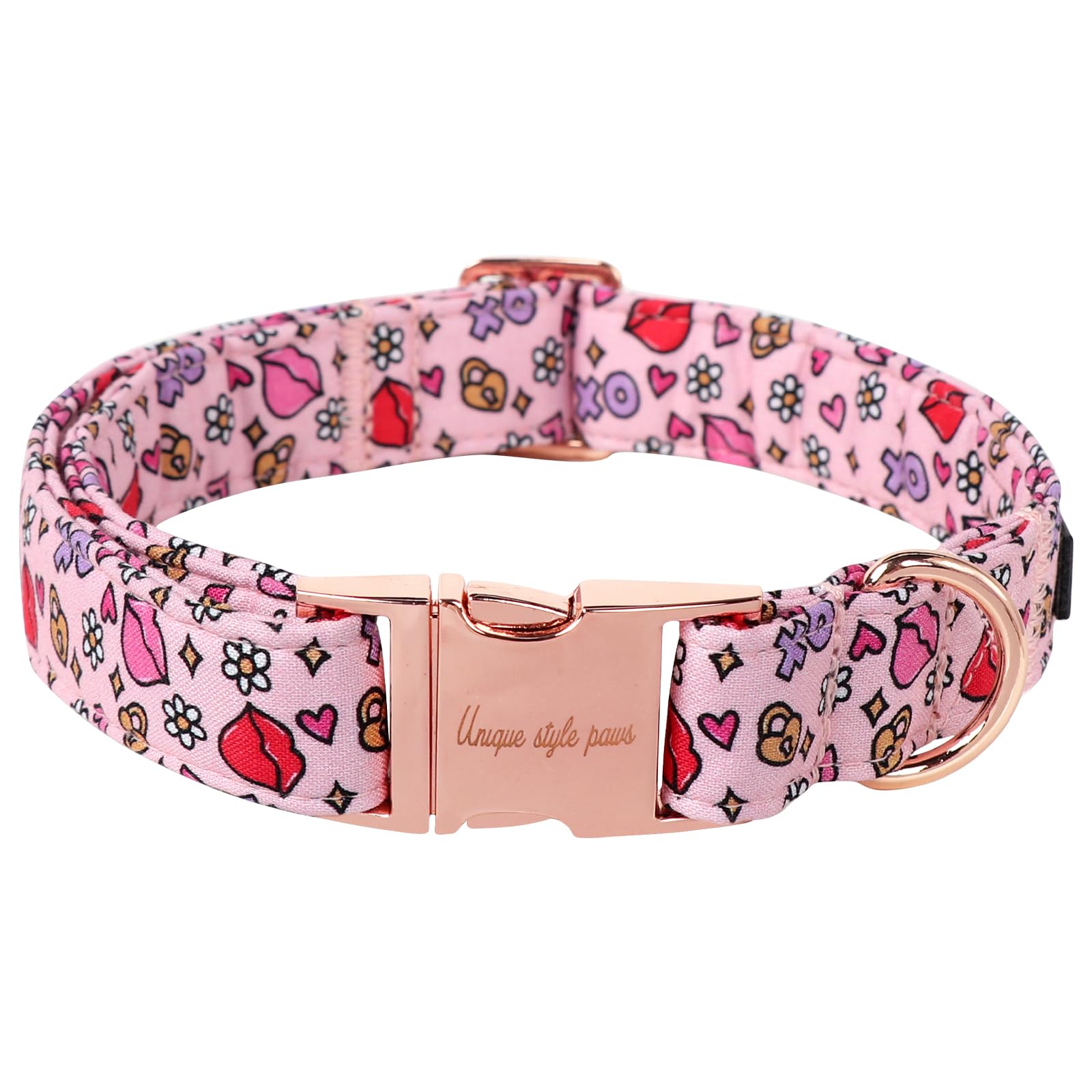 Unique Style Paws Valentine'S Day Dog Collar Metal Buckle Collar Xo Red Lips Gift For Small Medium Large Boys Girls Dogs Wedding