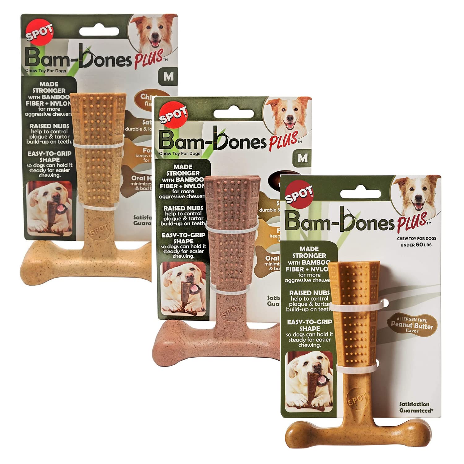 SPOT by Ethical Products 4 in Bambone Plus Easy Grip Peanut Butter, Beef & Chicken Dog Chew Bundle - Bamboo & Nylon Anti Anxiety