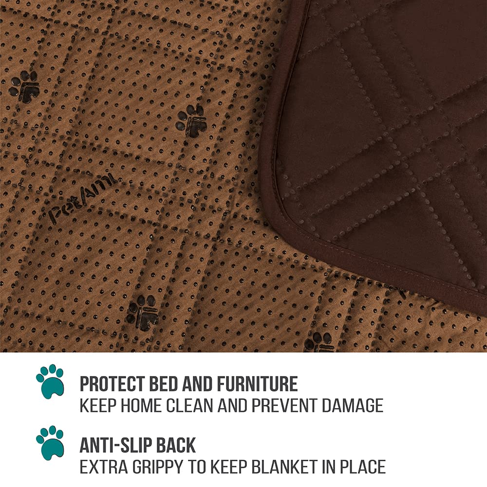 Petami Waterproof Dog Bed Cover Pet Blanket For Medium Large Dog, Couch Cover Sofa Furniture Protector For Dogs Cat, Reversible Water-Resistant Anti-Slip Pad Mat Quilt Washable, 52X82 Brown