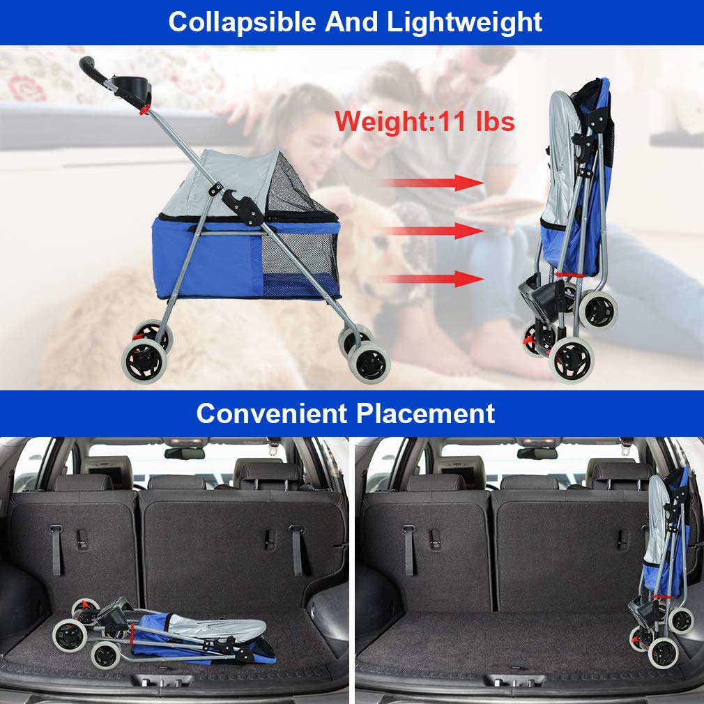 BestPet Pet Stroller 4 Wheels Posh Folding Waterproof Portable Travel Cat Dog Stroller with Cup Holder,Orange