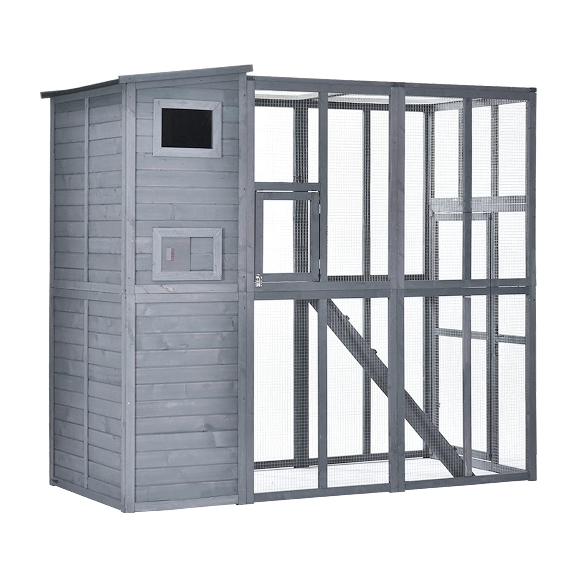 PawHut Large Cat House Outdoor Catio Wooden Feral Cat Shelter, Kitten Enclosure with Door, Cat Condo and Weather Protection Asph