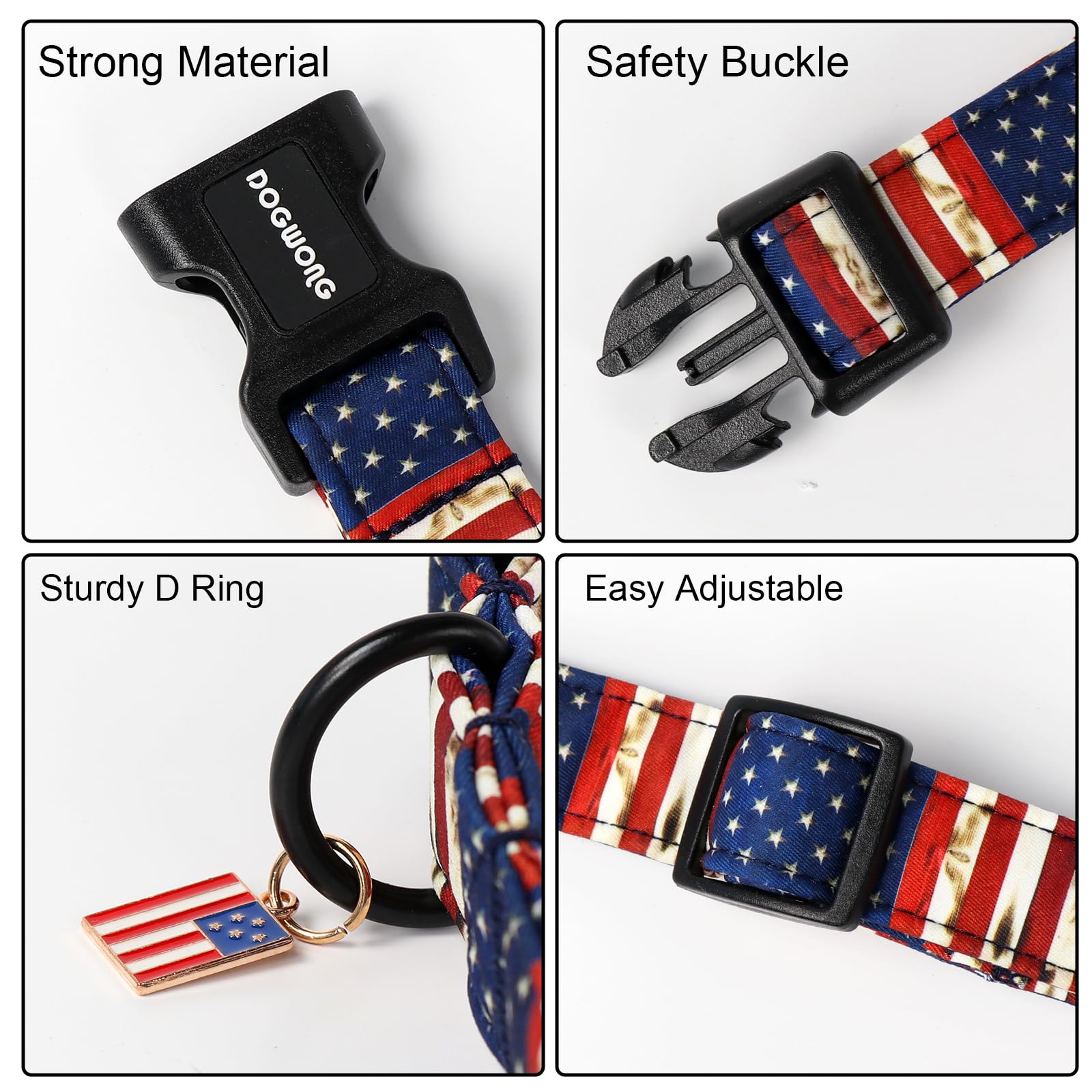 Dogwong American Flag Dog Collar, Patriotic Independence Day Dog Collar Durable Soft Fabric Pet Dog Collars Us Flag Boy Puppy Ne