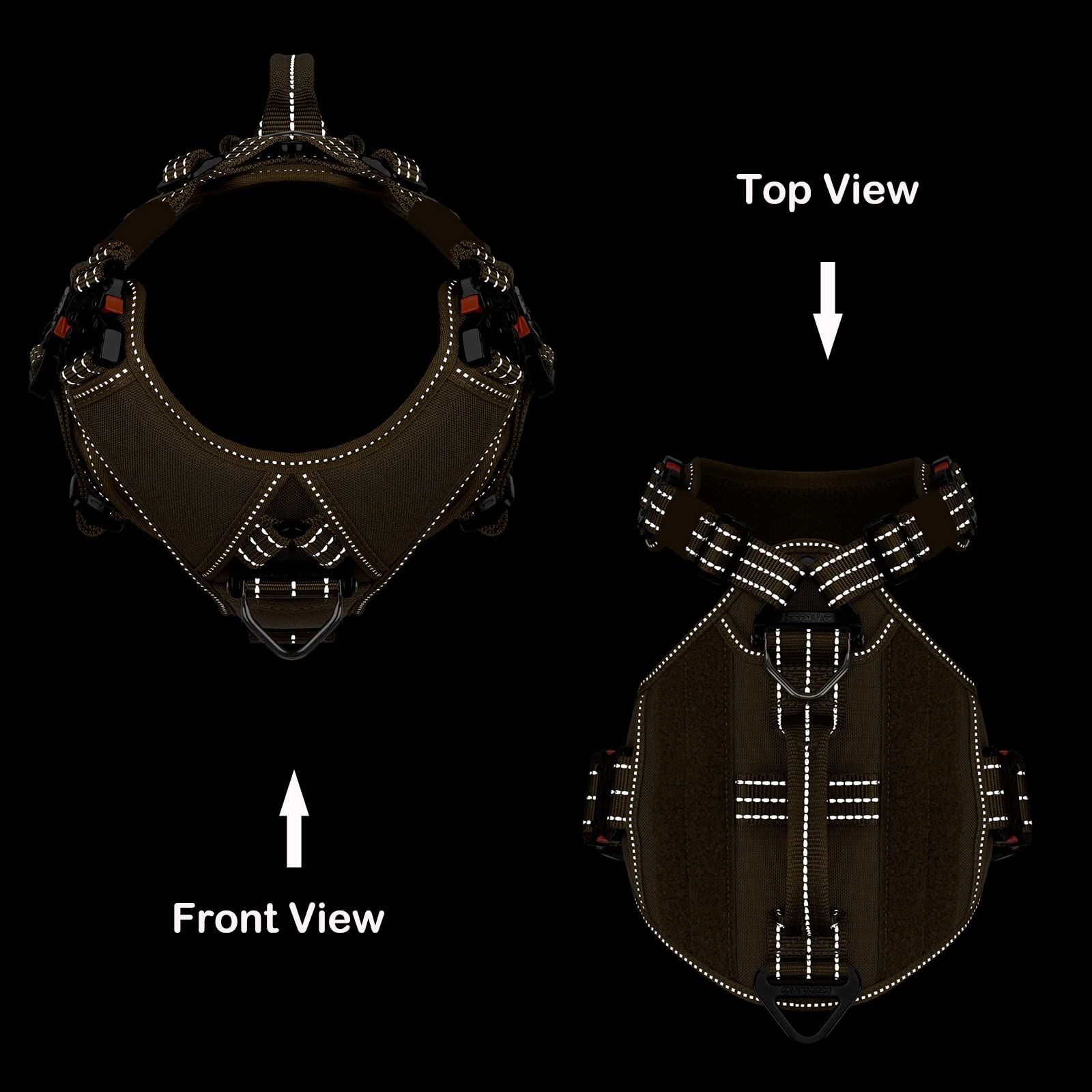 Icefang Gn8 Quick-Moving Tactical Dog Harness With Handle ,Reflective Pet Vest,No-Pull Front Lead ,5-Points Adjustable,Hook And Loop Panel For Patch (Large (Pack Of 1), Elite Brown)