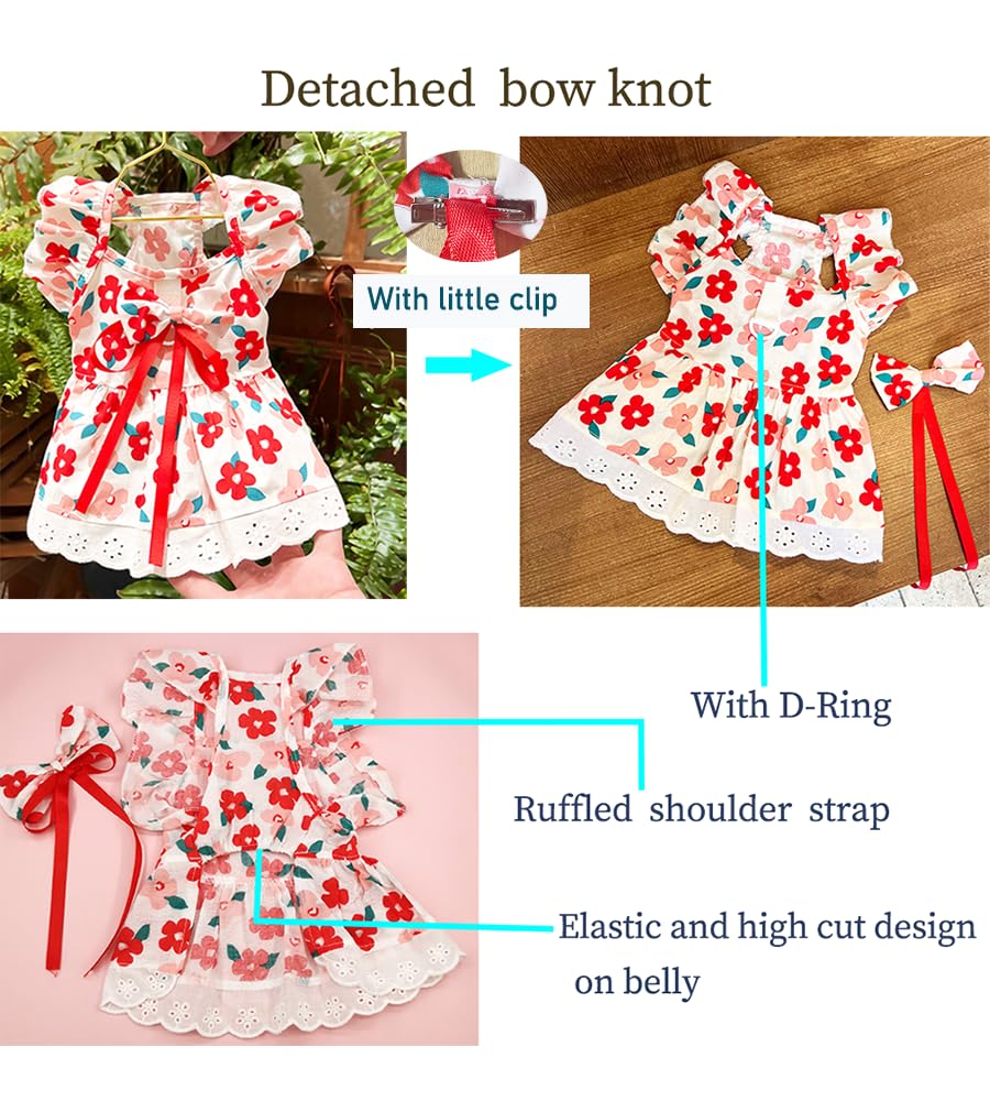 Aniac Floral Dog Dress With D-Ring - Cat Dress & Puppy Clothes For Small Dogs & Cats (Large, Floral)