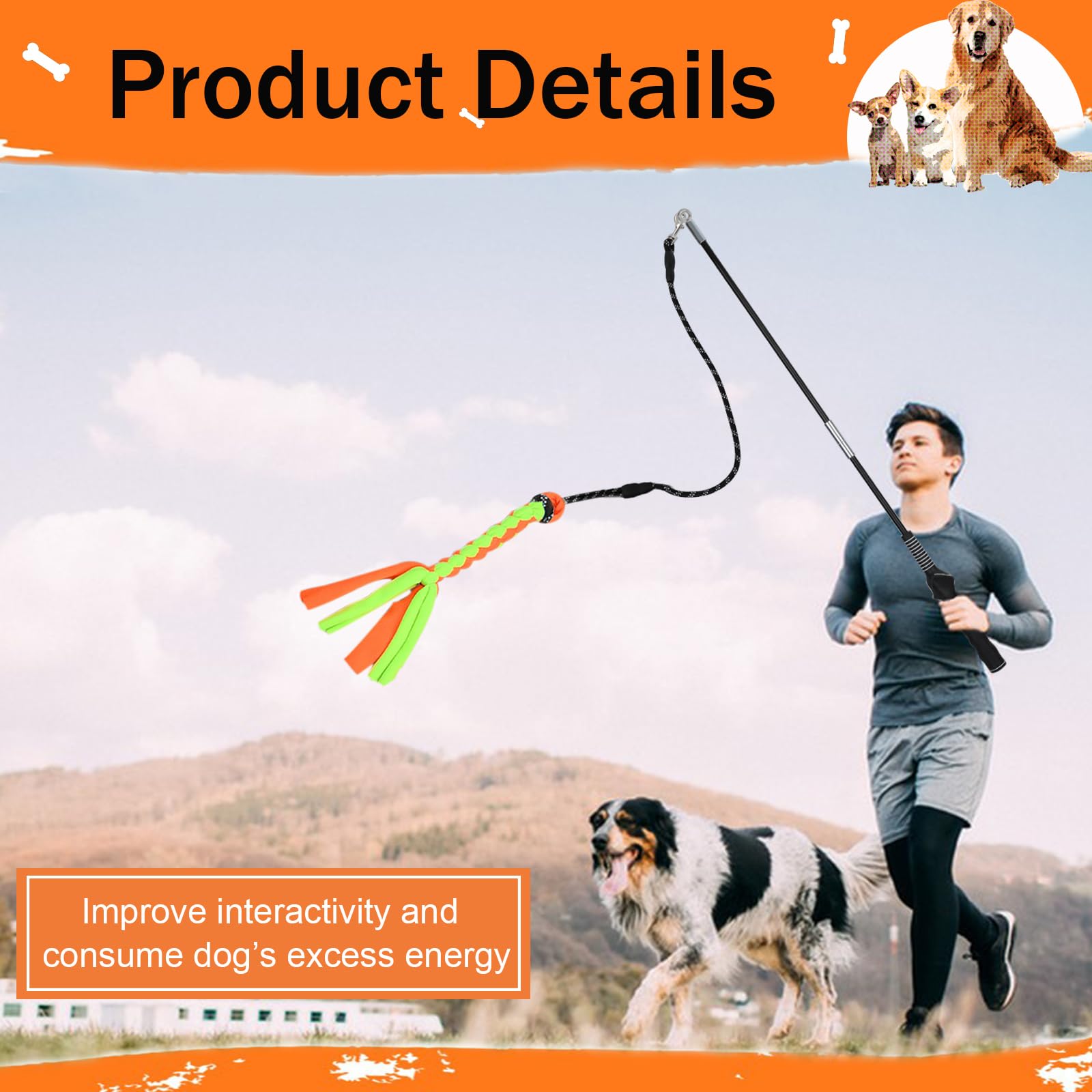 SYOOY Flirt Pole for Dogs, Interactive Dog Toys Teaser Wand Play Pole with Fleece Rope Lure Chewing Toy for Small Medium Large D