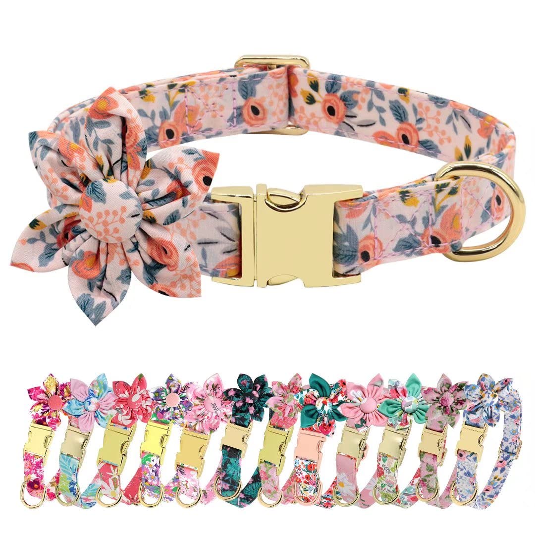 Beirui Cute Girl Dog Collars with Vibrant Floral Patterns, Female Dog Collar with Flower for Walking, Durable Adjustable Collar 