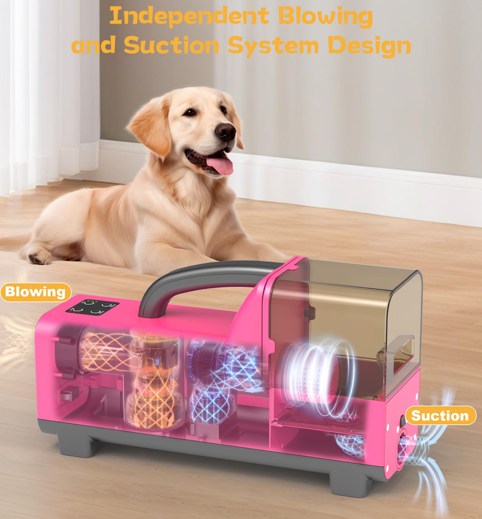 Likjhbn 5 In 1 Dog Grooming Vacuum Kit, Dog Hair Vacuum & Dryer For Pets Shedding Grooming With Dual Motors, 3 Suction & 3 Dryer