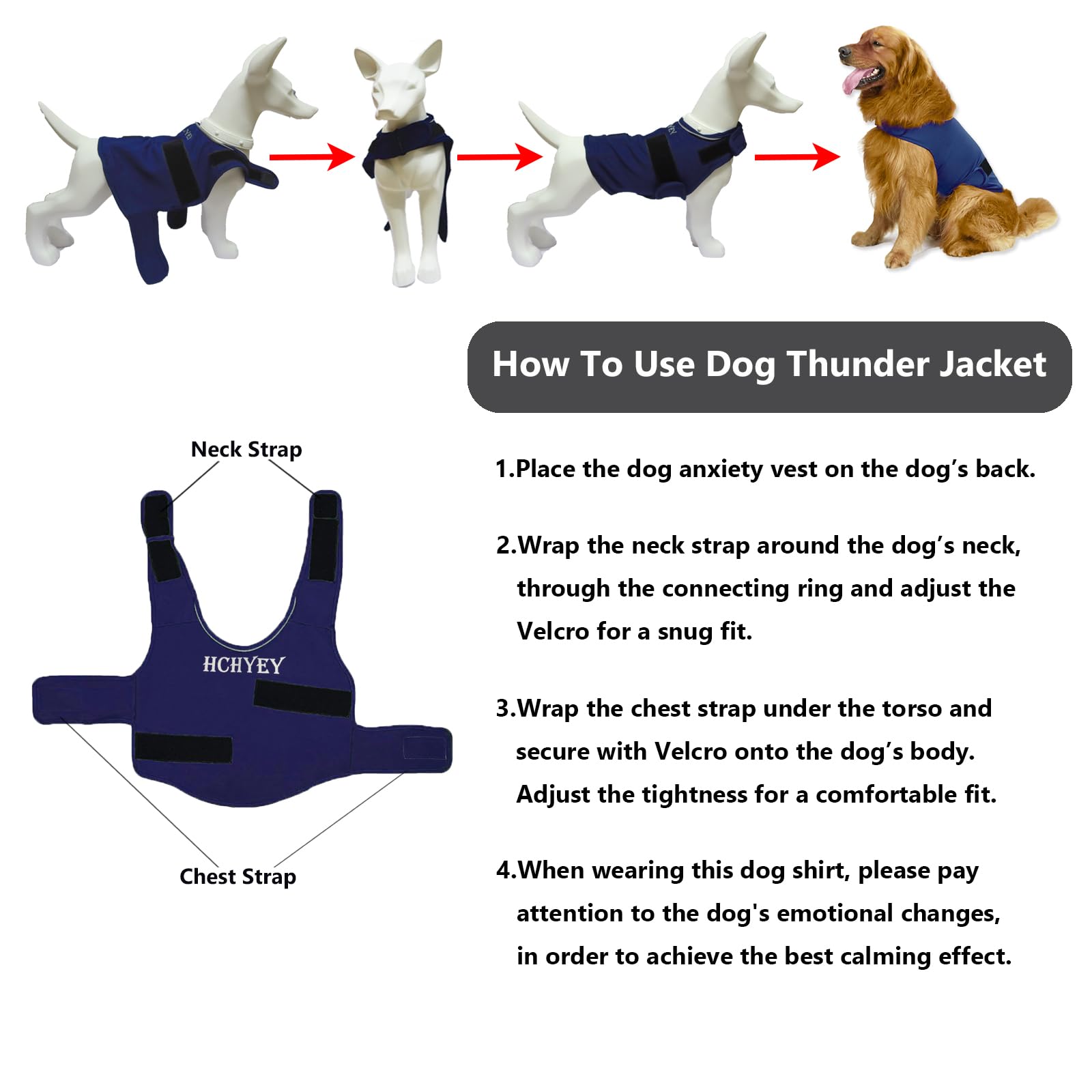 HCHYEY Dog Anxiety Jacket, Skin-Friendly Calming Shirt for Dogs- Dog Coat for Thunder, Firework and Separation - Keep Pet Calm W