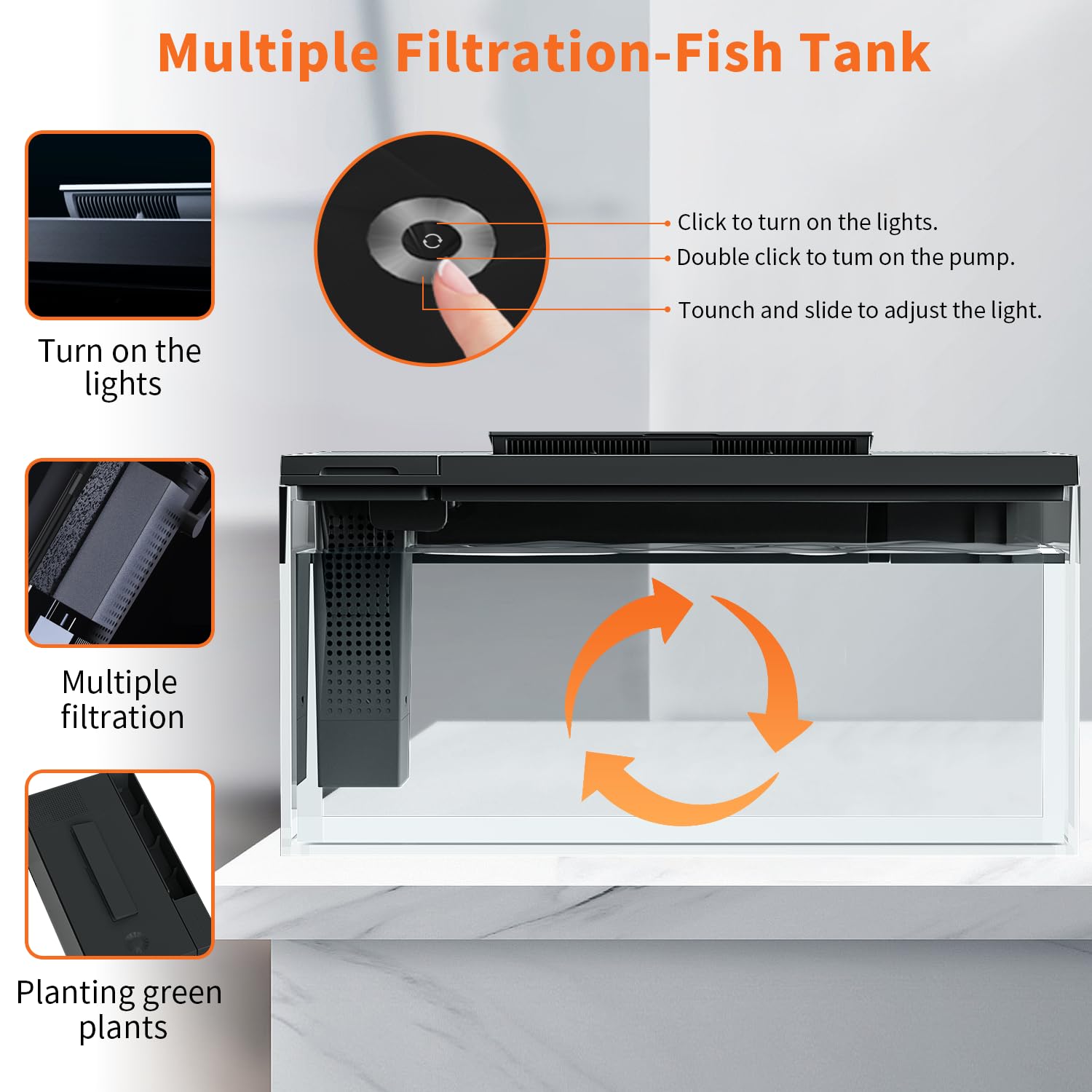 Eraark 3.7 Gallon Betta Fish Tank Self Cleaning,Smart Aquarium Aquarium Kit With Filter Light Water Pump