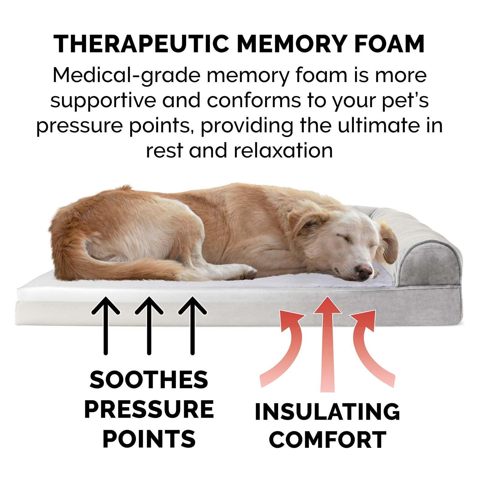 Furhaven Memory Foam Dog Bed for Medium/Small Dogs w/ Removable Bolsters & Washable Cover, For Dogs Up to 35 lbs - Faux Fur & Ve