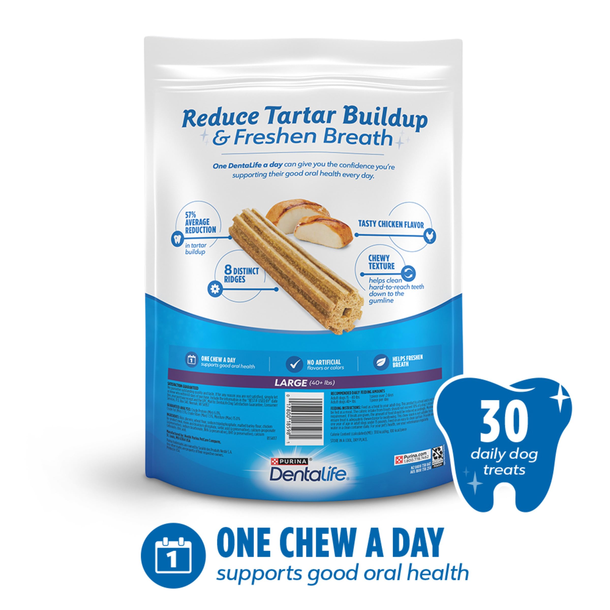 DentaLife Daily Oral Care Dog Treats for Large Dogs 40 plus lbs., Chewy Dental Treat to Freshen Breath and Fight Tartar, Chicken