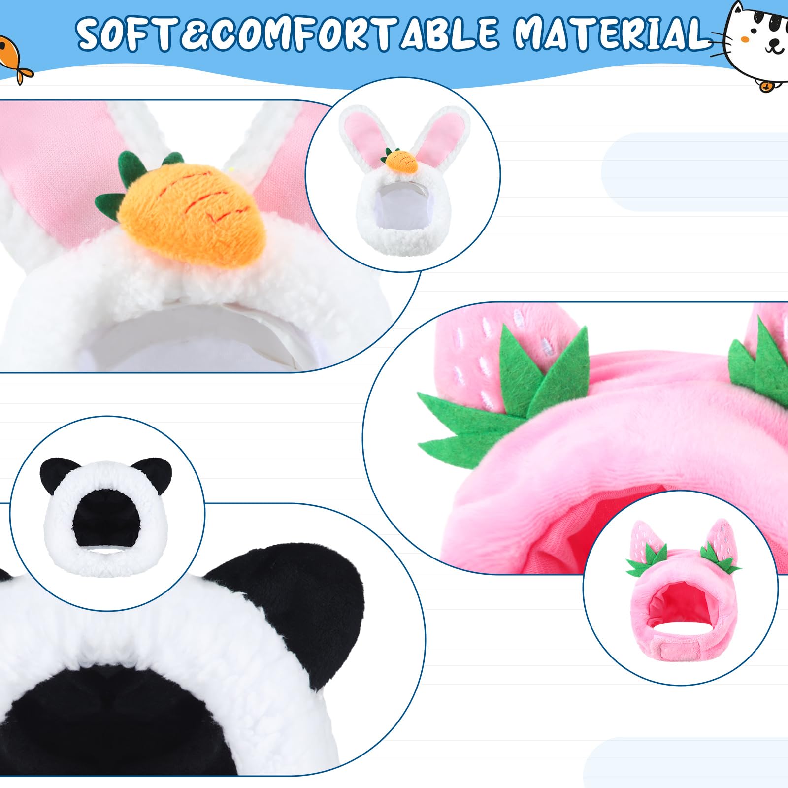 Weewooday 5 Pcs Cat Adorable Costume Bunny Hat With Ears Funny Mane Cat Hat For Pets And Small Dogs Kitten Puppy Party Costume A