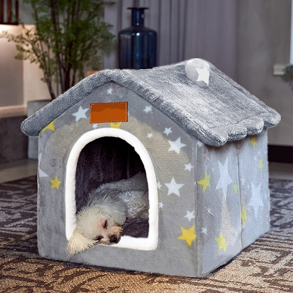 BXEBUI Dog House Indoor Memory Sponge, Foldable Dog House Kennel Bed Mat with Cushion for Small Medium Large Dogs Cats, Winter W