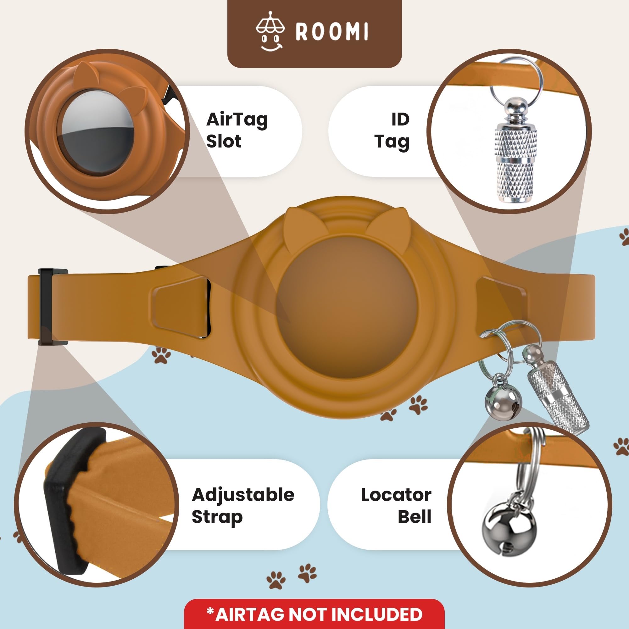 Hypoallergenic Cat Collar With Breakaway Clasp, Bell & Id Tag. Compatible With Apple Airtag. Waterproof & Lightweight Cat Collar