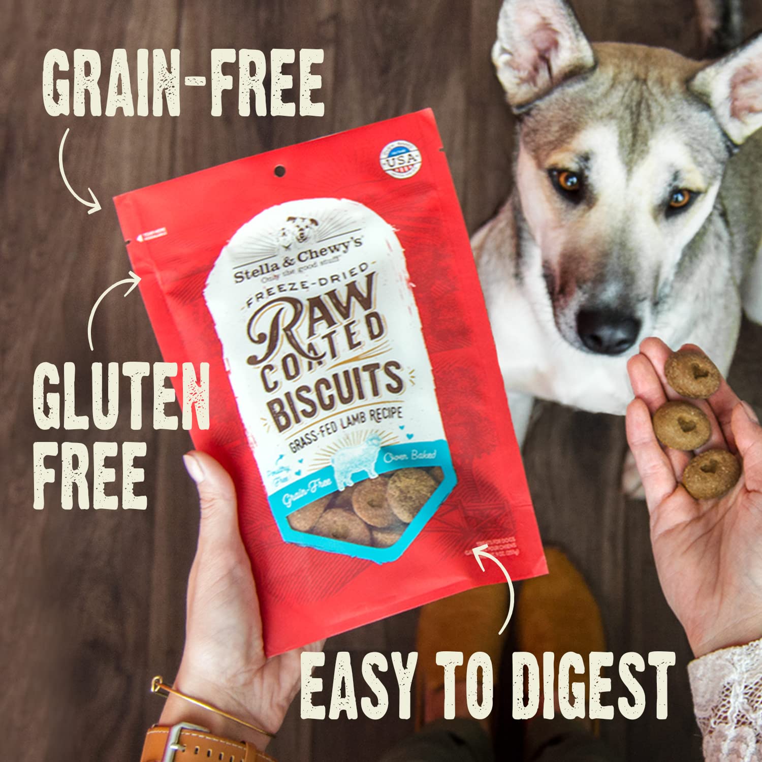 Stella & Chewys Freeze-Dried Raw Coated Dog Biscuits - Cage-Free Chicken Recipe - Protein Rich, Grain Free Dog & Puppy Treat -