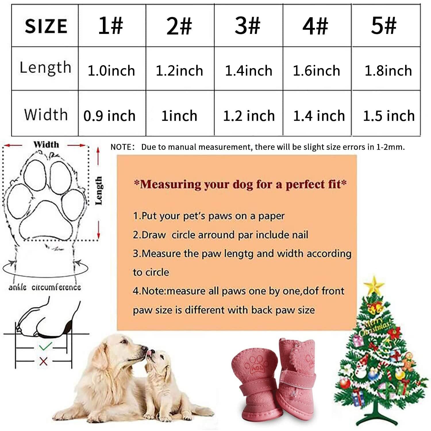 Urbest Dog Shoes With Hook Loop Closure Booties Pet Dog Chihuahua Shoes Boots 4Pcs (2#, Brown)