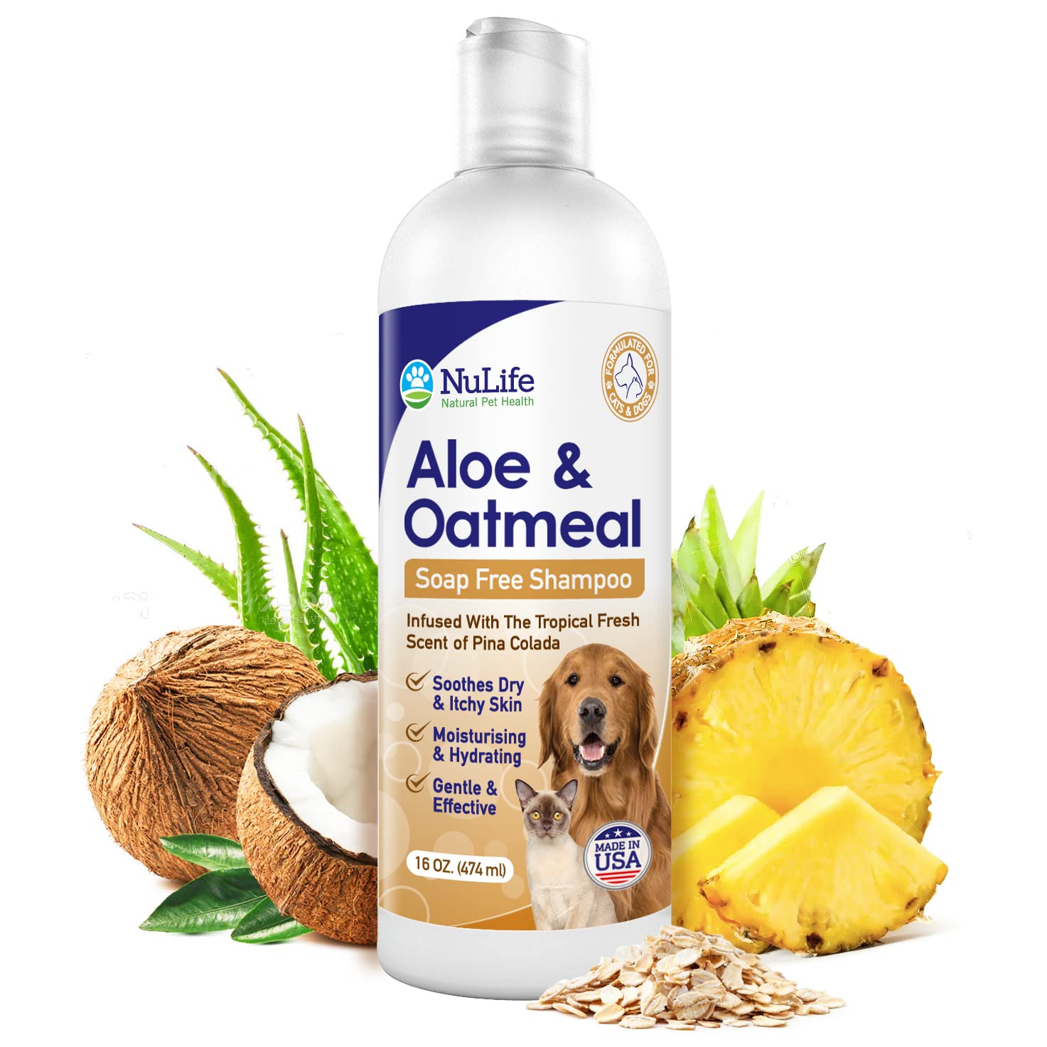 Oatmeal Dog Shampoo With Soothing Aloe Vera, Sensitive Skin Dog Shampoo For All Pets, With Tropical Fresh Pina Colada Scent, Hypoallergenic Formula Provides Relief From Allergies & Dry Itchy Skin