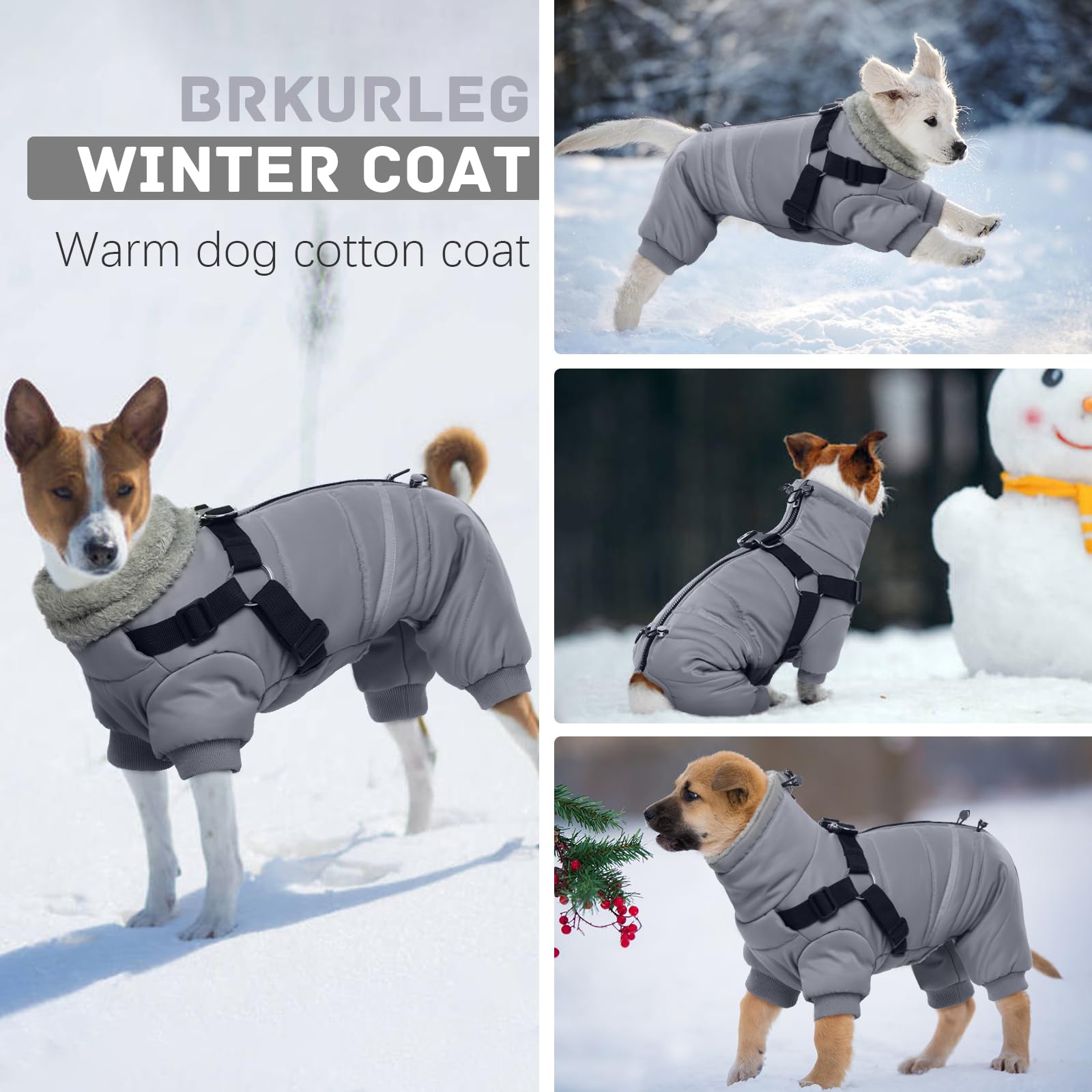 BRKURLEG Grey Dog Winter Coat - Cozy, Windproof, Reflective Jacket for Dogs - XXL