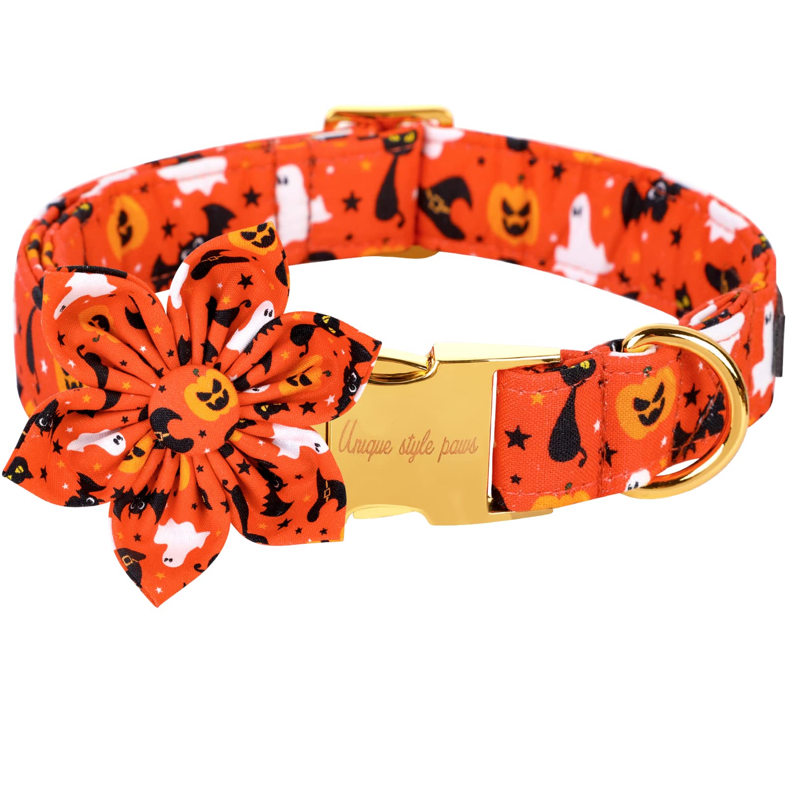 Unique Style Paws Halloween Dog Collar With Flower Tie Cotton Adjustable Puppy Collar For Small Medium Large Dogs-Xl
