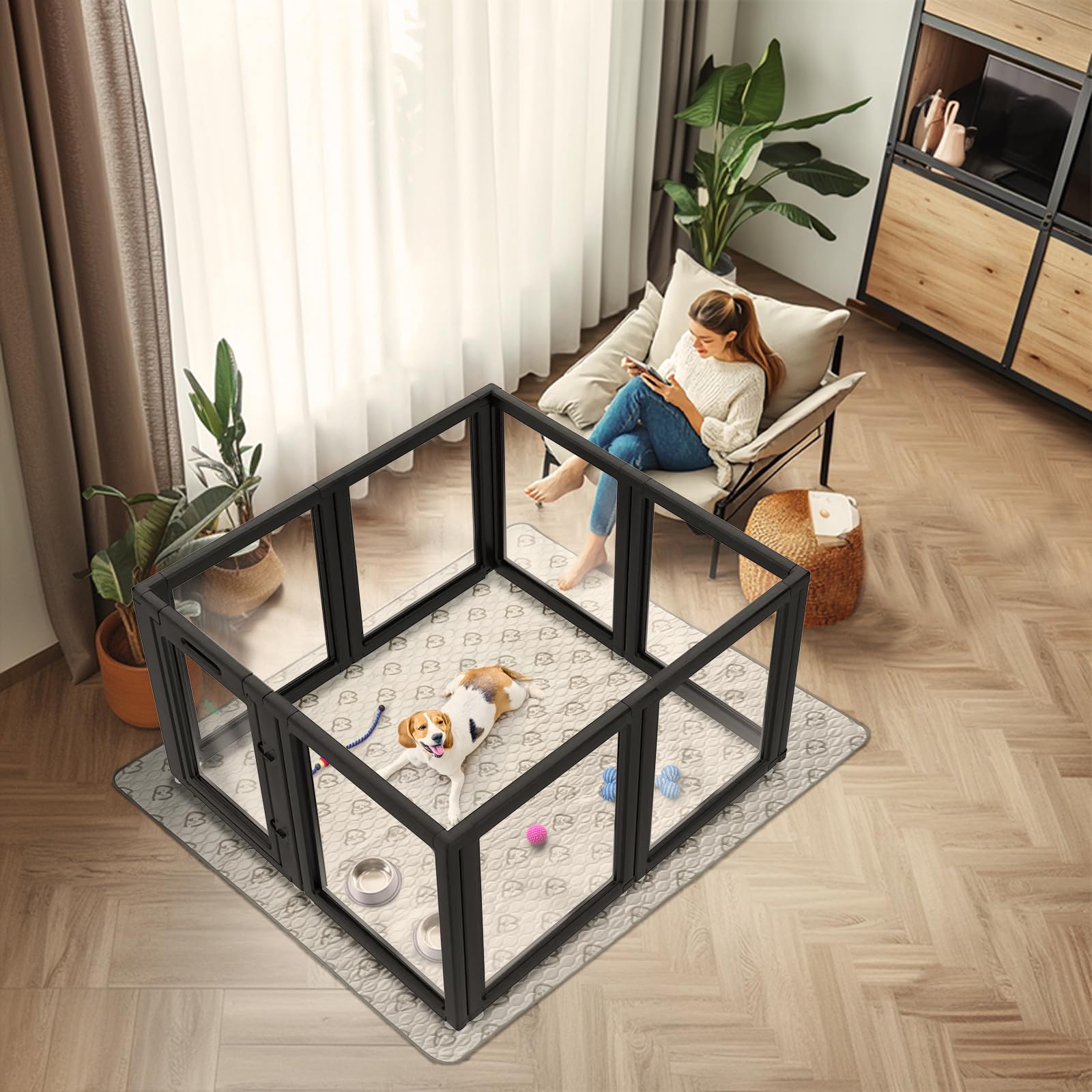 FXW AuraSpace Acrylic Dog Playpen for Small/Medium Dogs, 30"H, 8 Panels, Black