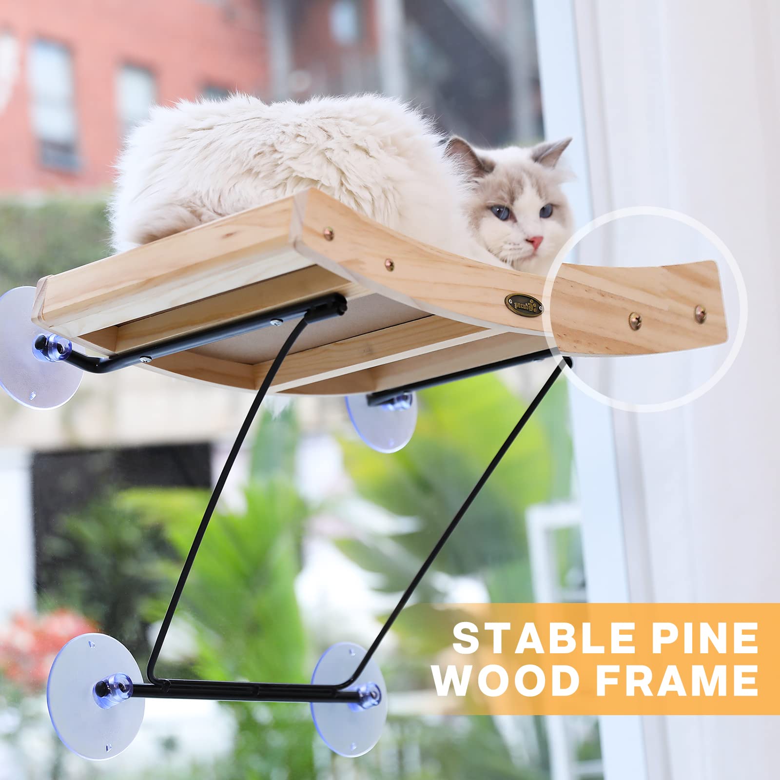 Pecute Cat Window Perch Sisal Cat Scratcher 2 In 1, Cat Hammock For Window Seat With Solid Wood Frame, Iron Bracket, And Heavy Duty Suction Cups, Cat Perch Holds Cats Up To 30Lbs