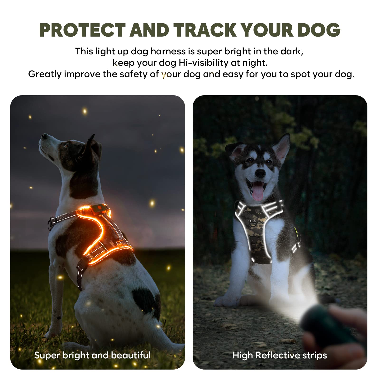 Light Up Dog Harness No Pull Led Dog Harness With Soft Handle Rechargeable Lighted Dog Harness For Large Dogs(Reflective,Adjusta