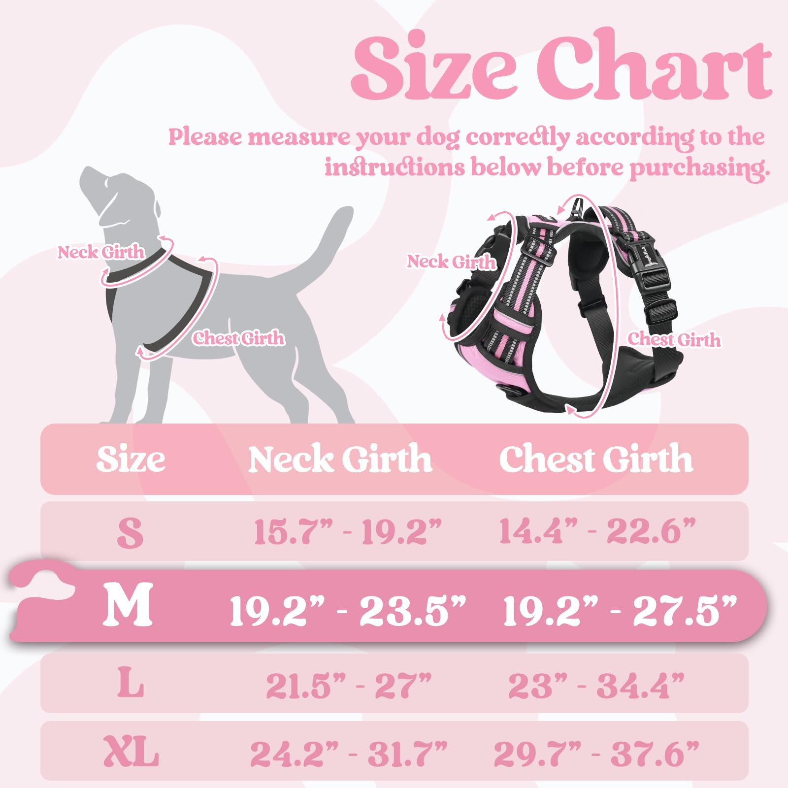 Rabbitgoo Dog Harness Medium Sized, No Pull Pet Harness With 3 Buckles, Adjustable Soft Padded Pooch Vest With Instant Control Handle, Easy Walking Reflective Pet Vest For Medium Dogs, Pink, M