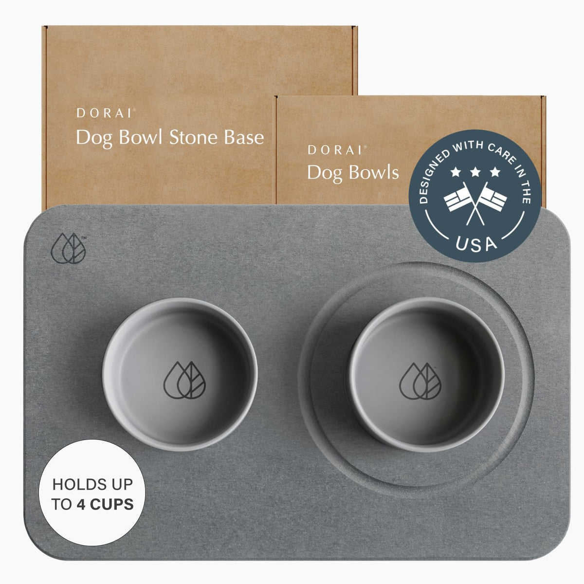 Dorai Home Ceramic Dog Bowls With Stone Drying Mat - Diatomaceous Earth Stone Mat With Non-Slip Base, Quick-Drying Pet Bowl Set 