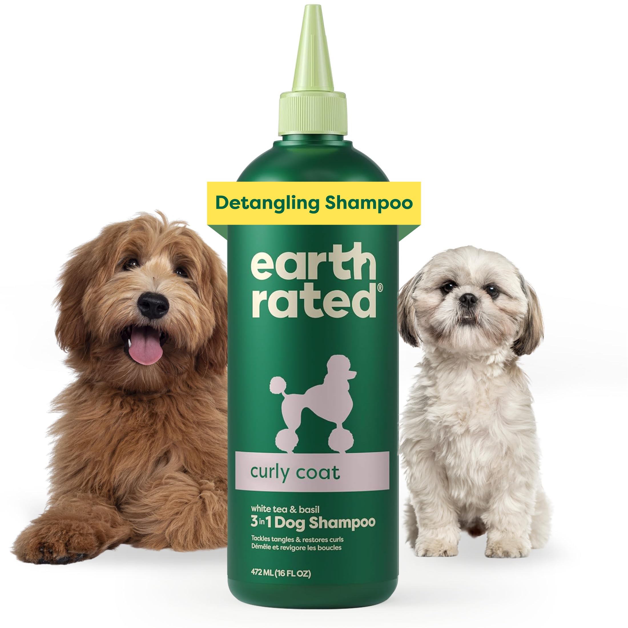 Earth Rated 3-In-1 Dog Shampoo, Conditioner And Deodorizer, For Curly-Coated Dogs And Puppies To Tackle Tangles And Restore Curls, Refreshing White Tea And Basil Scent, 16 Oz