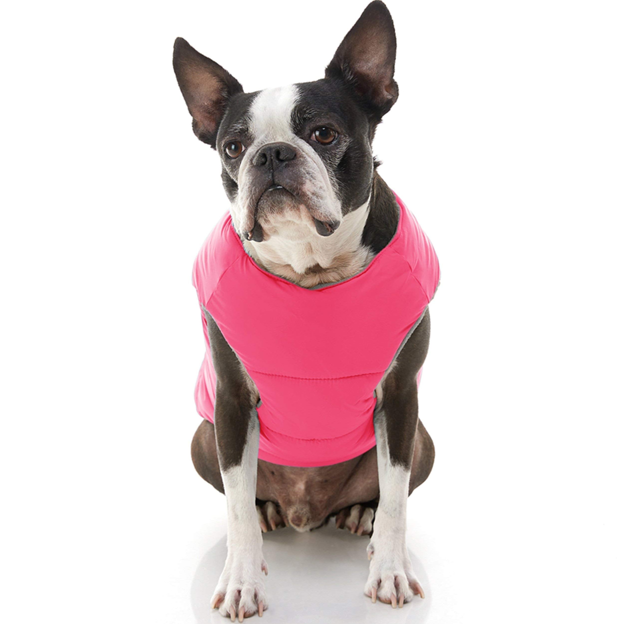 Gooby Padded Vest Dog Jacket - Solid Pink, Medium - Warm Zip Up Vest Fleece Jacket With Dual D Ring Leash - Water Resistant Swea