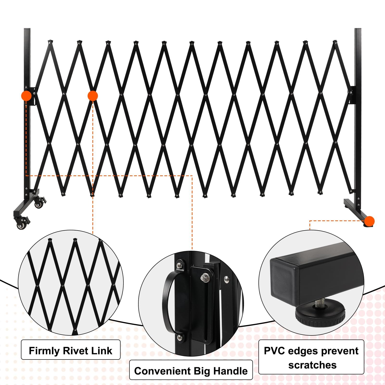 Smonter Expandable Barricade Gate, 129'' Metal Safety Barrier Gate With Casters, Accordion Garden Yard Fence Portable Dog Gates
