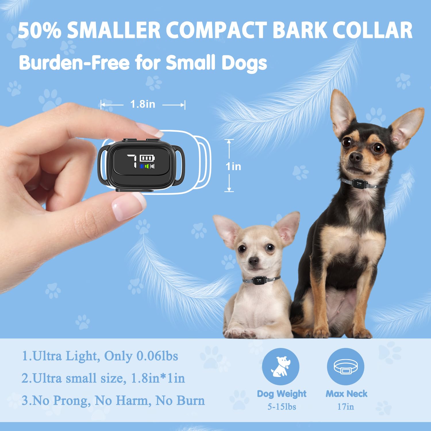 Ricivi Dog Bark Collar For Small Dogs 2 Pack, No Shock Anti-Bark Collars With 7 Sensitivities, 3 Adjustable Modes Beep & Vibrati