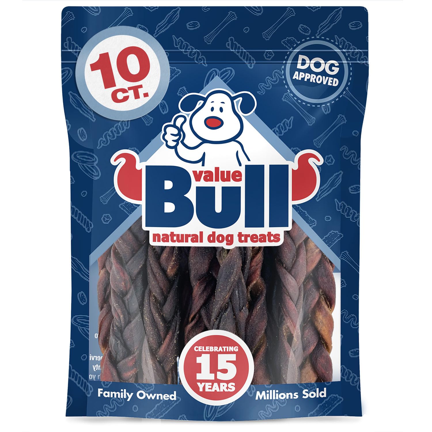 ValueBull USA Collagen Braid Beef Large Dog Chews, Medium 6 Inch 10 Count - Natural Glucosamine & Chondroitin for HIPS, Joints, 