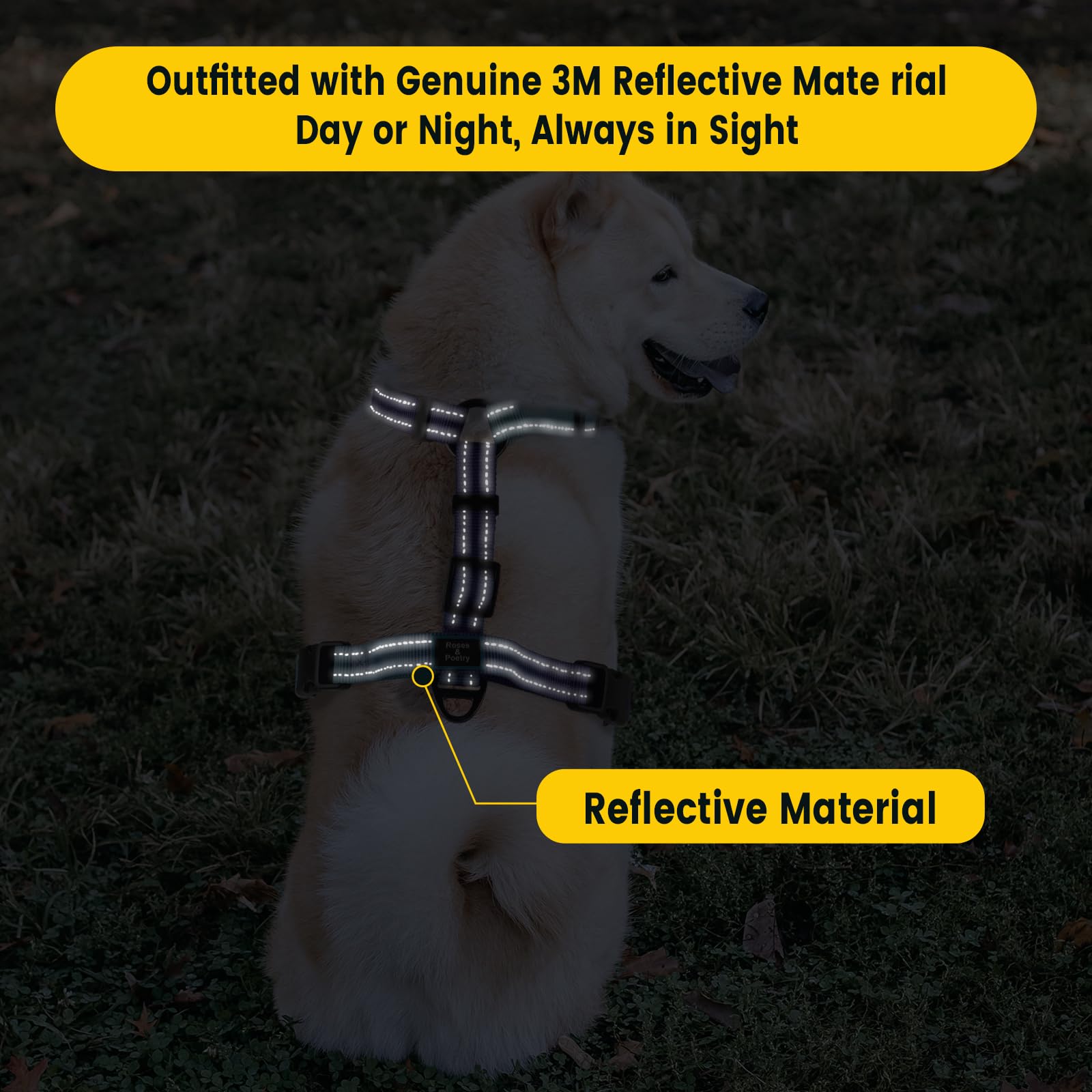 Roses&Poetry Dog Harness And Leash Set For Mediumn Dogs, No Pull Dog Harness Adjustable Reflective, Dog Halter Harnesses Comfort
