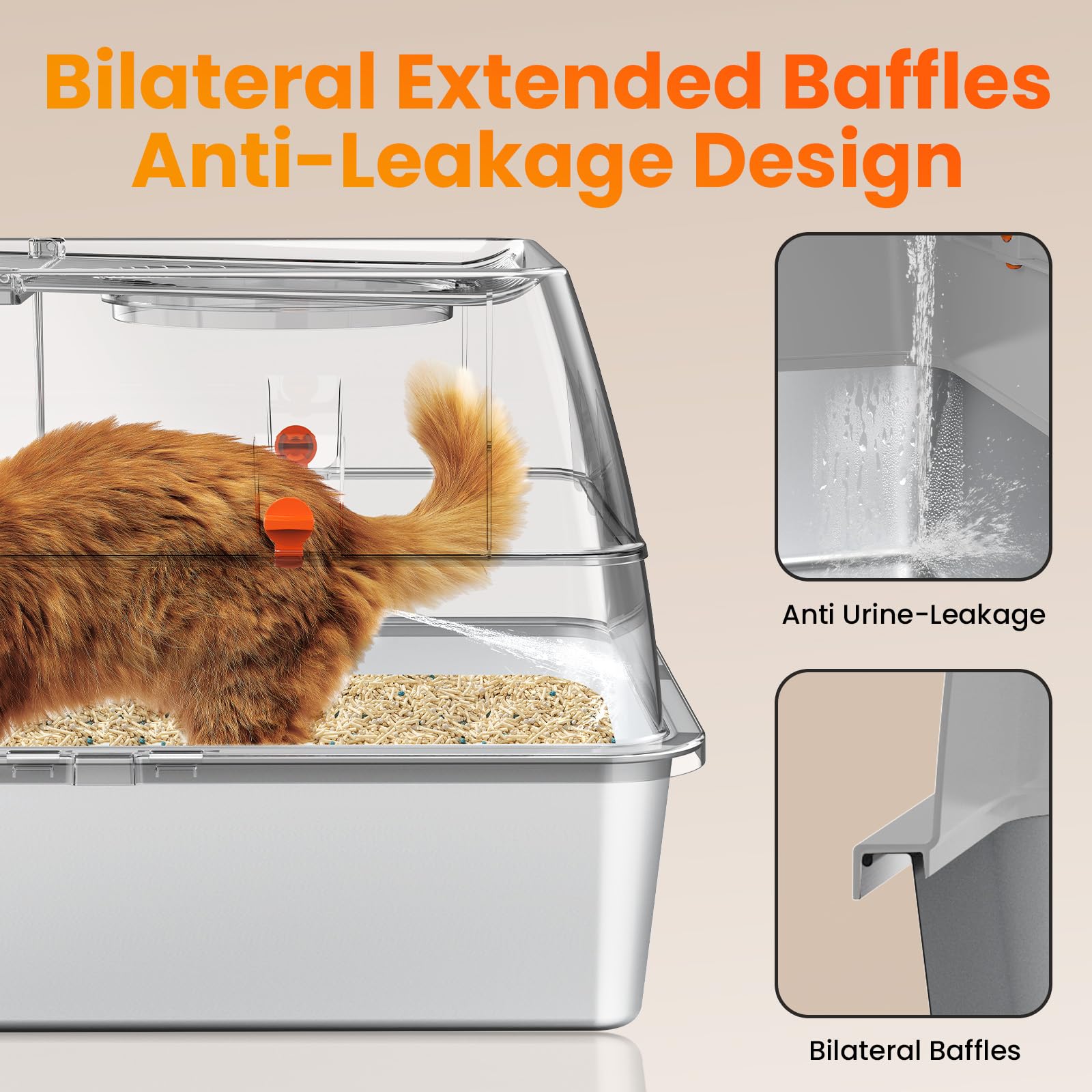 Hapaw Stainless Steel Litter Box With Lid, 135 Flip-Top Extra Large Cat Litter Pan, Enclosed Metal Litter Box With Litter Scoop