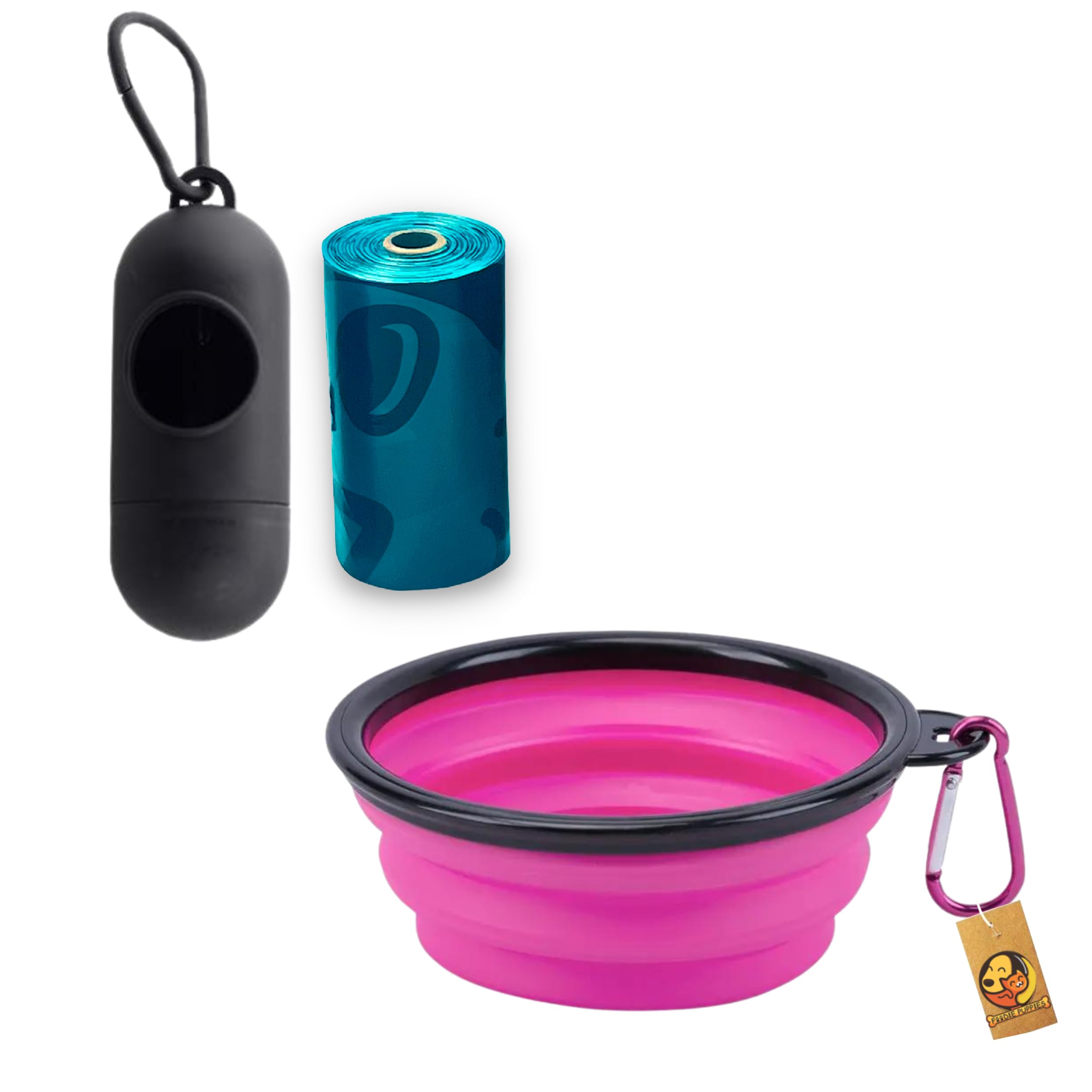 Foodie Puppies 3In1 Pet Travel Combo For Small To Medium Dogs | Poop Bag +1Dispenser & Collapsible Foldable Bowl (350Ml)(Color M