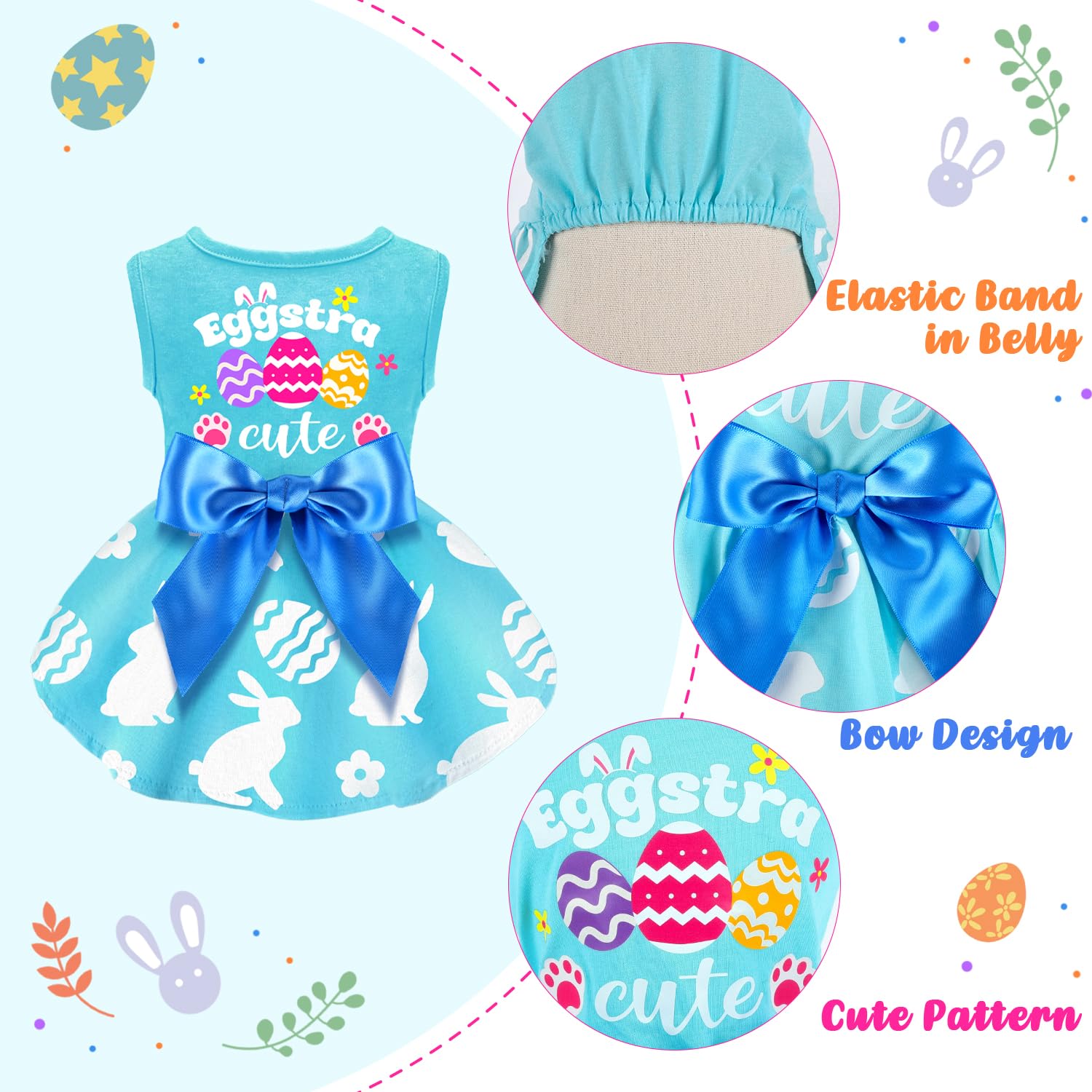 Baobicute Dog Easter Outfit - Cute Happy Easter Day Dress - Bunny Eggs Easter Dog Cat Clothes - Pink Tulle Pet Doggie Apparel -