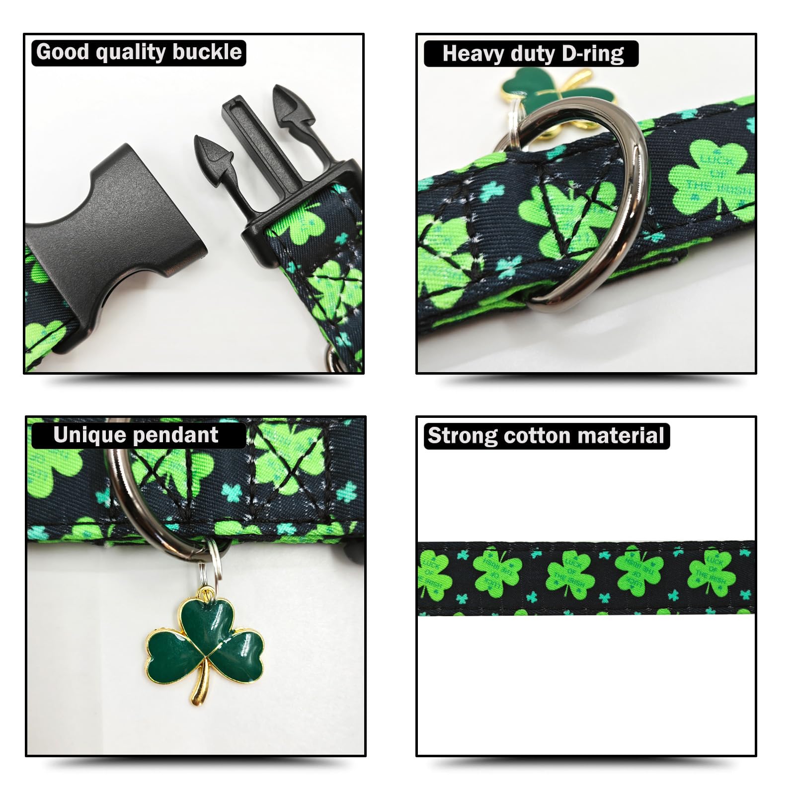Clover Patterns Dog Collar With Accessories, Durable And Soft Cotton Dog Collars For Small Large Female And Male Dogs Pets(Green
