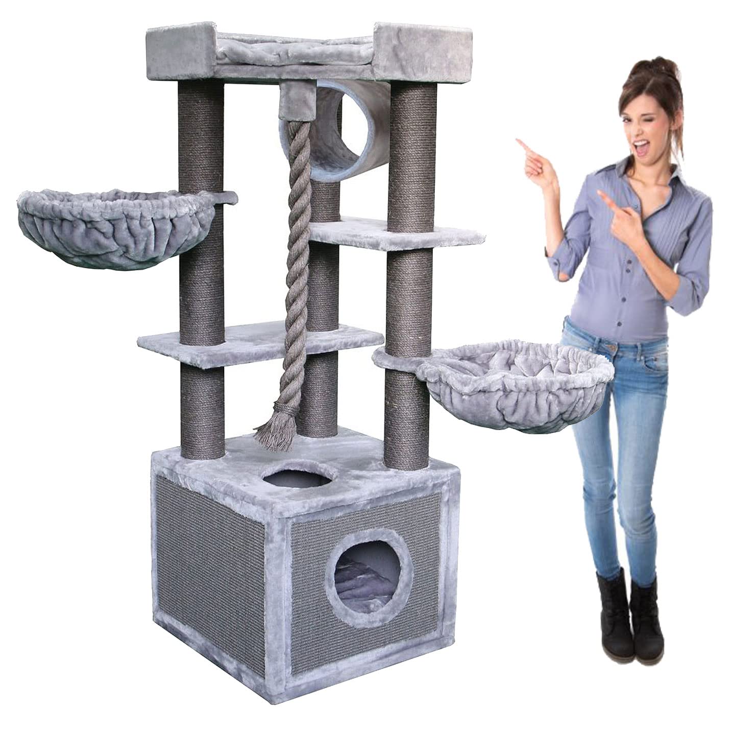 Large Luxurious Cat Tree For Big Cats In Gray, Cat Tower King